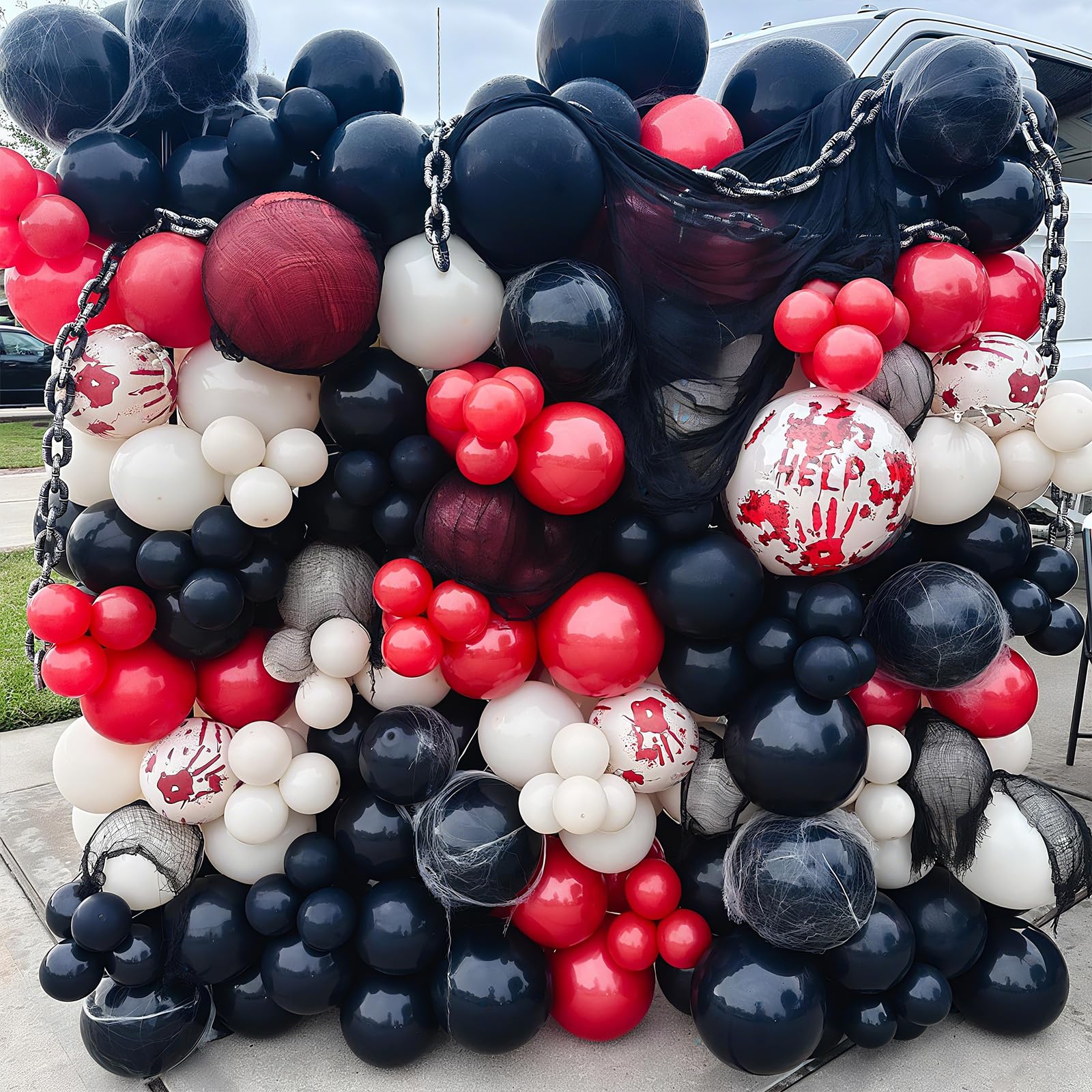Zestaw łuku balonowego na Halloween, krwawe balony, girlanda, czarno-czerwony balon z horrorem, marmurowe, lateksowe balony na straszną straszną morderczą noc, duch, upiorny wampir, urodziny