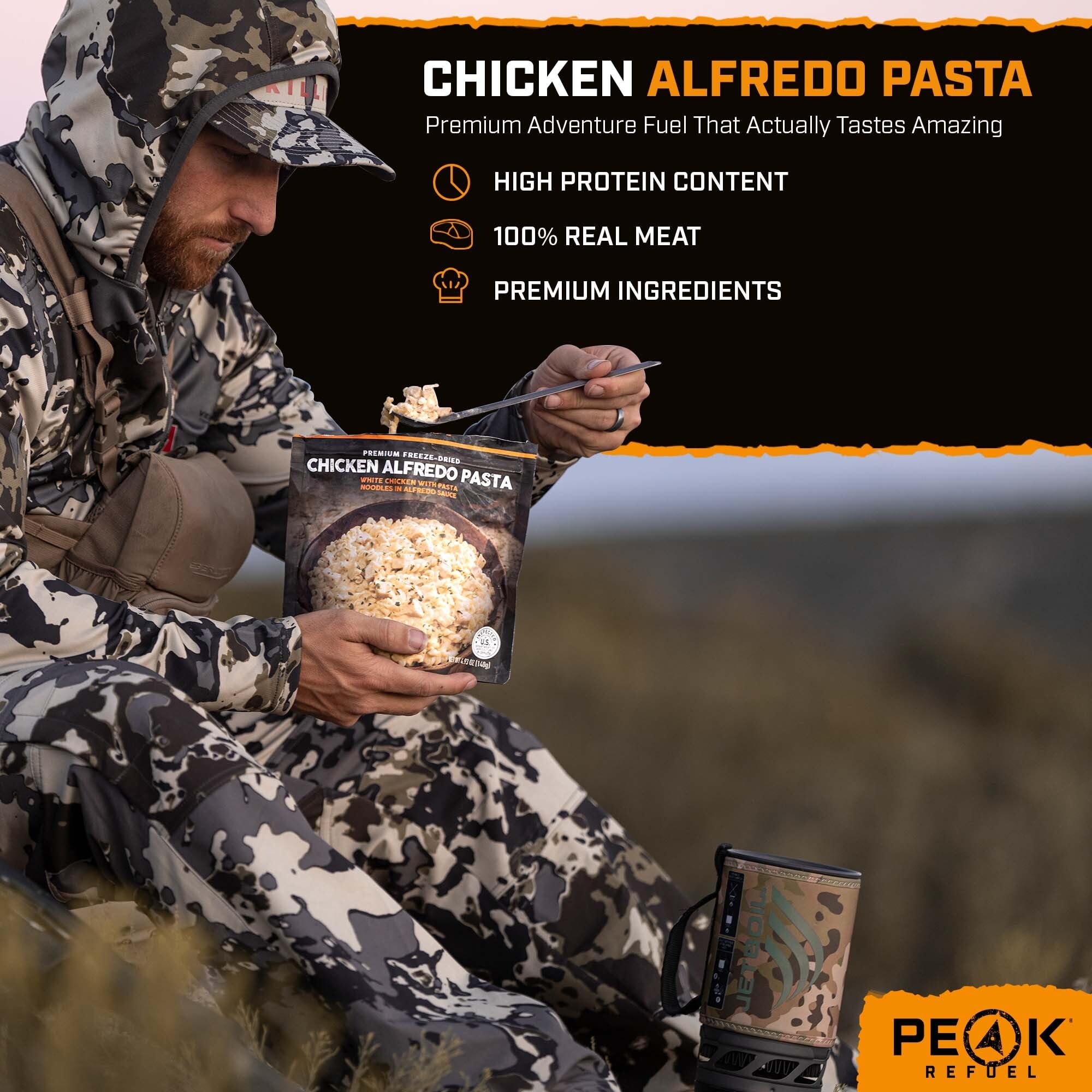 Peak Refuel Chicken Alfredo Freeze-Dried Meal 48g Protein 2 Servings | 48g protein 100% real meat non-GMO ingredients no fillers freeze-dried just add water 2 servings backpacking meal product thumbnail 4