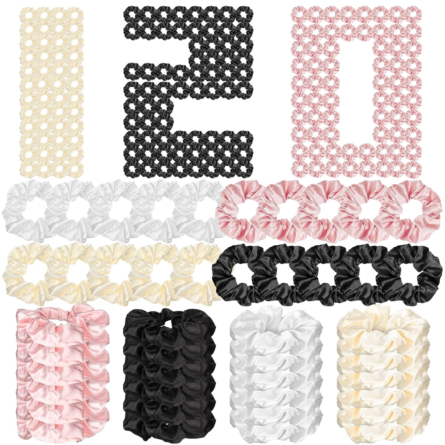 120 Pack Silk Satin Hair Scrunchies for Women Girls Soft Silk Satin Hair Ties Elastic Ponytail Holders 3.94 Inches Sleep Scrunchies for Thick Accessories Party Birthday Gifts