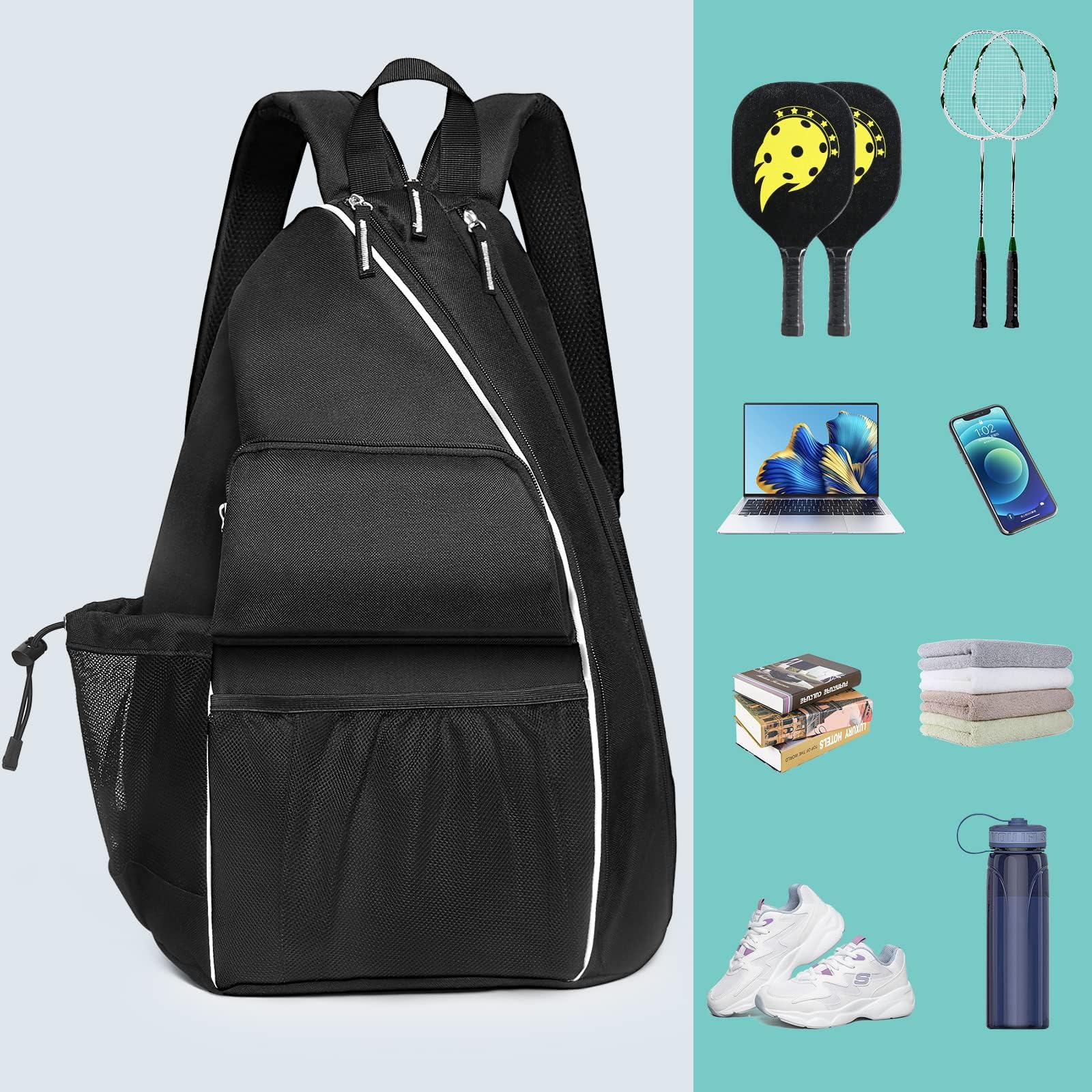 Pickleball Backpack Convertible Sling Bag with Fence Hook Large Capacity Laptop Mangrove Pickleball Sling Bag Backpack with Fence Hook  main image 2