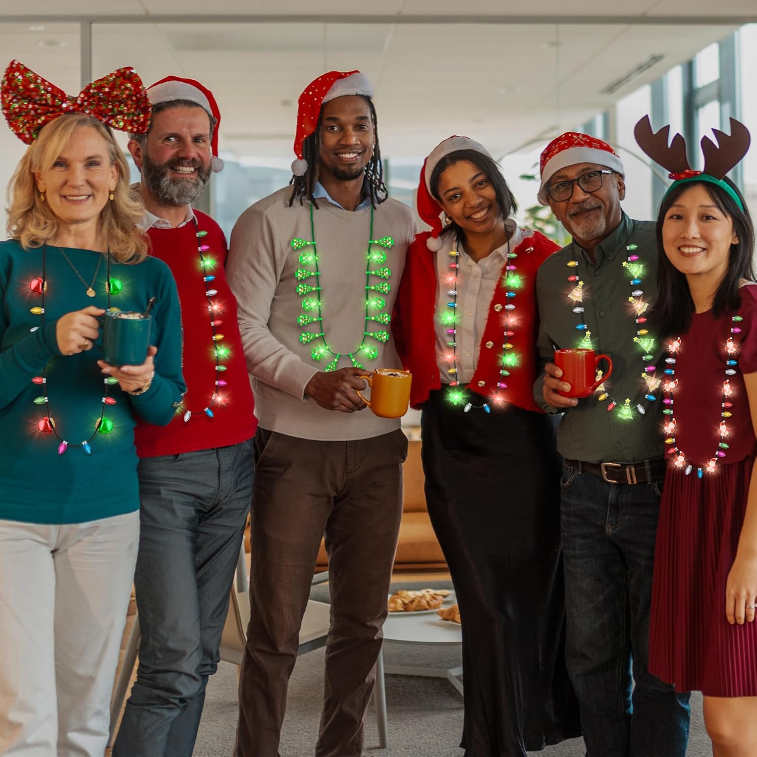 20 PCS Light up Christmas Necklaces, Xmas Party Accessories of 10 Kinds, 3 Glow Modes Christmas Light Necklace party Favors, Multi-color Xmas Light Necklace for FestiveTheme Ugly Sweater Supplies