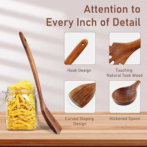 Miniatura 2 de FJNATINH Juego de espátulas Wok de madera de teca de 3 piezas, juego de utensilios de cocina de madera, utensilios de cocina de madera de teca 100%