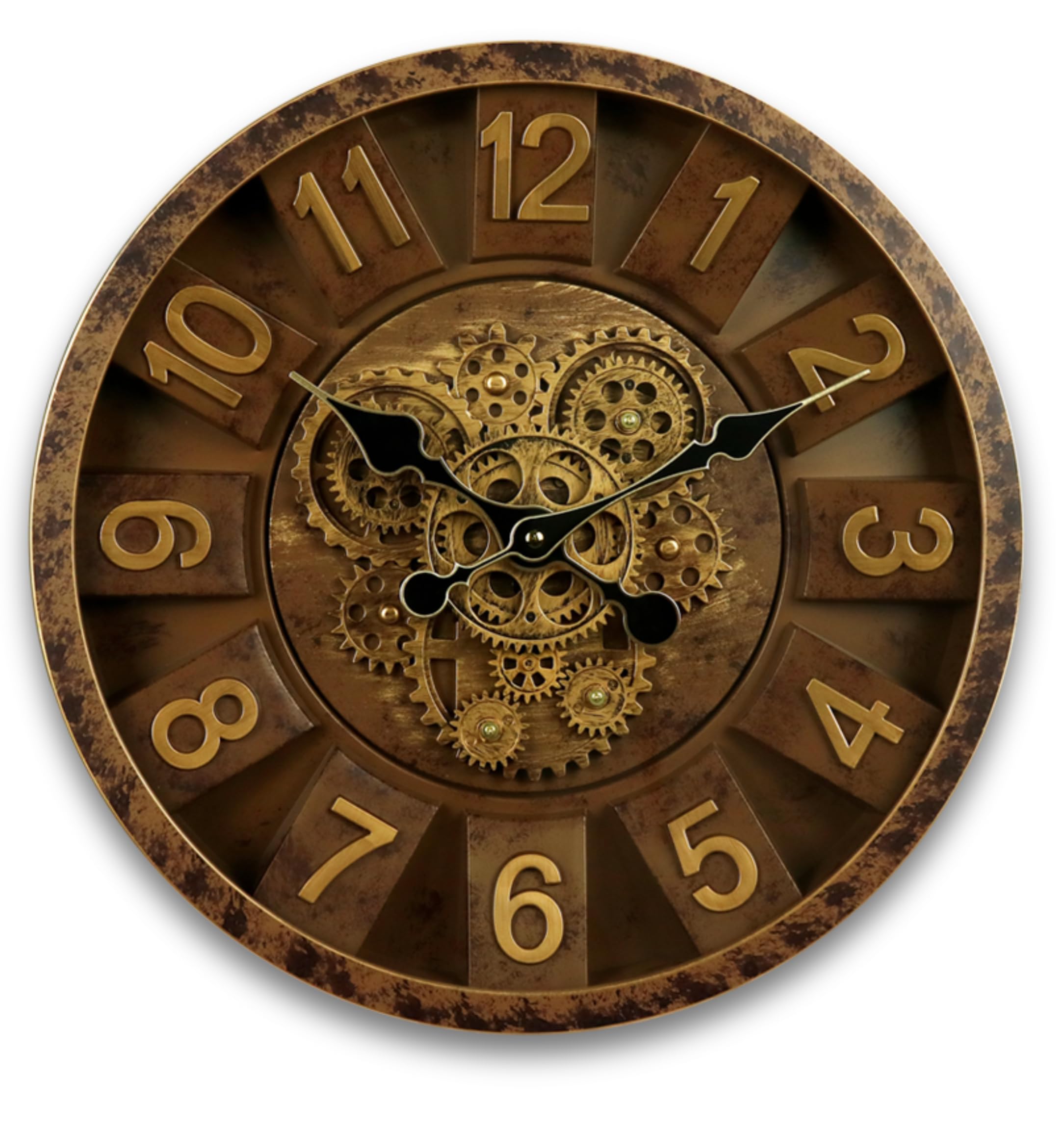 STAR WORK Vintage Gear Wall Clock Industrial Rustic Farmhouse Classic Style Mechanical Charm Perfect for Living Room Bedroom Office or Entryway Décor (Brown -16 INCH)-image-37