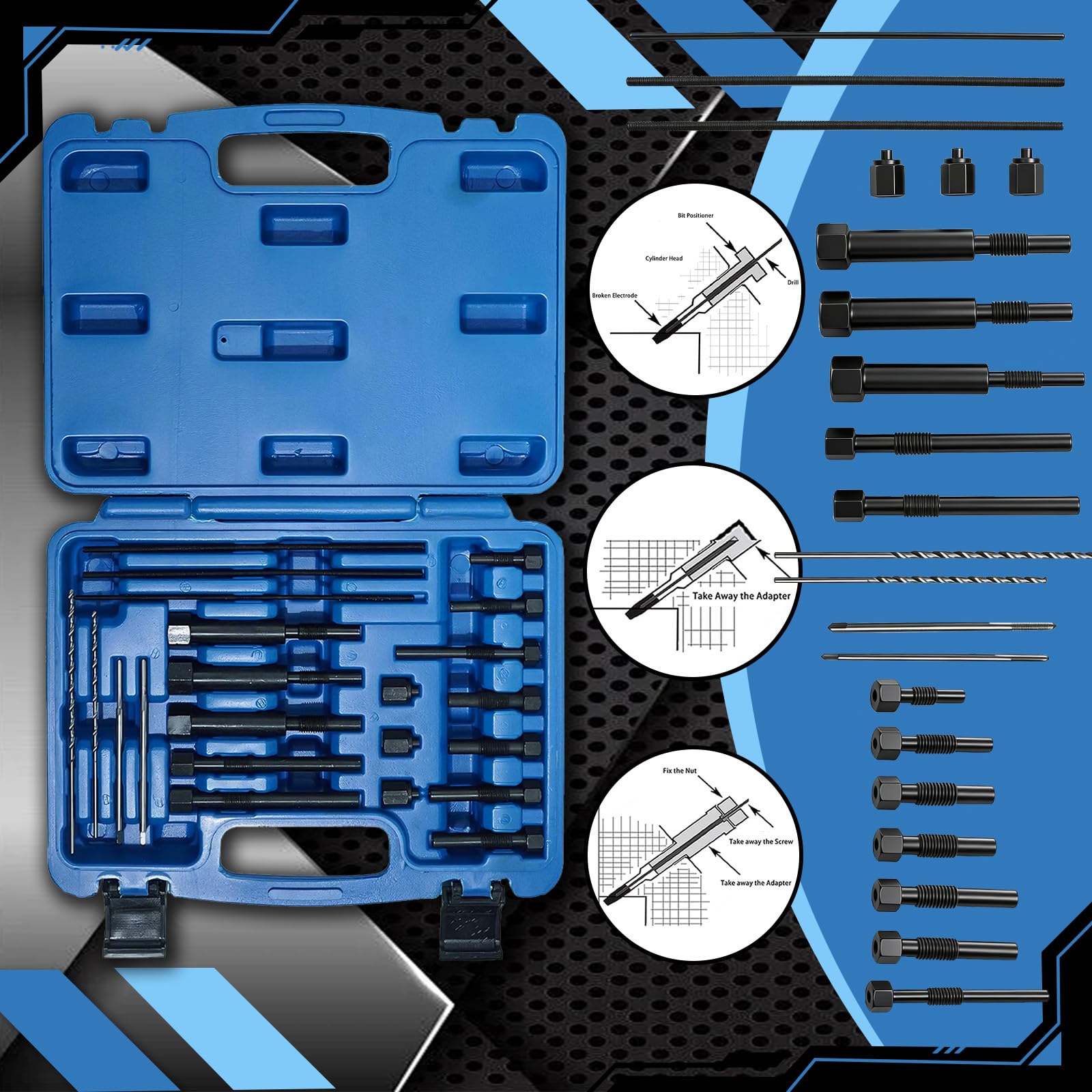 Estrattore Candelette 22 Pezzi, Kit Rimozione M8 M10 M10x1.25 Con Punte E Maschi Filettatori Per Estrarre Elementi Spezzati In Motori Diesel Con Valigetta