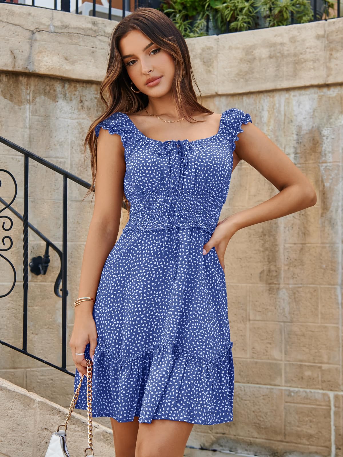 Imily Bela Robe d'été à volants pour femme - Robe de plage élégante trapèze - Mini robe taille haute avec cordon de serrage