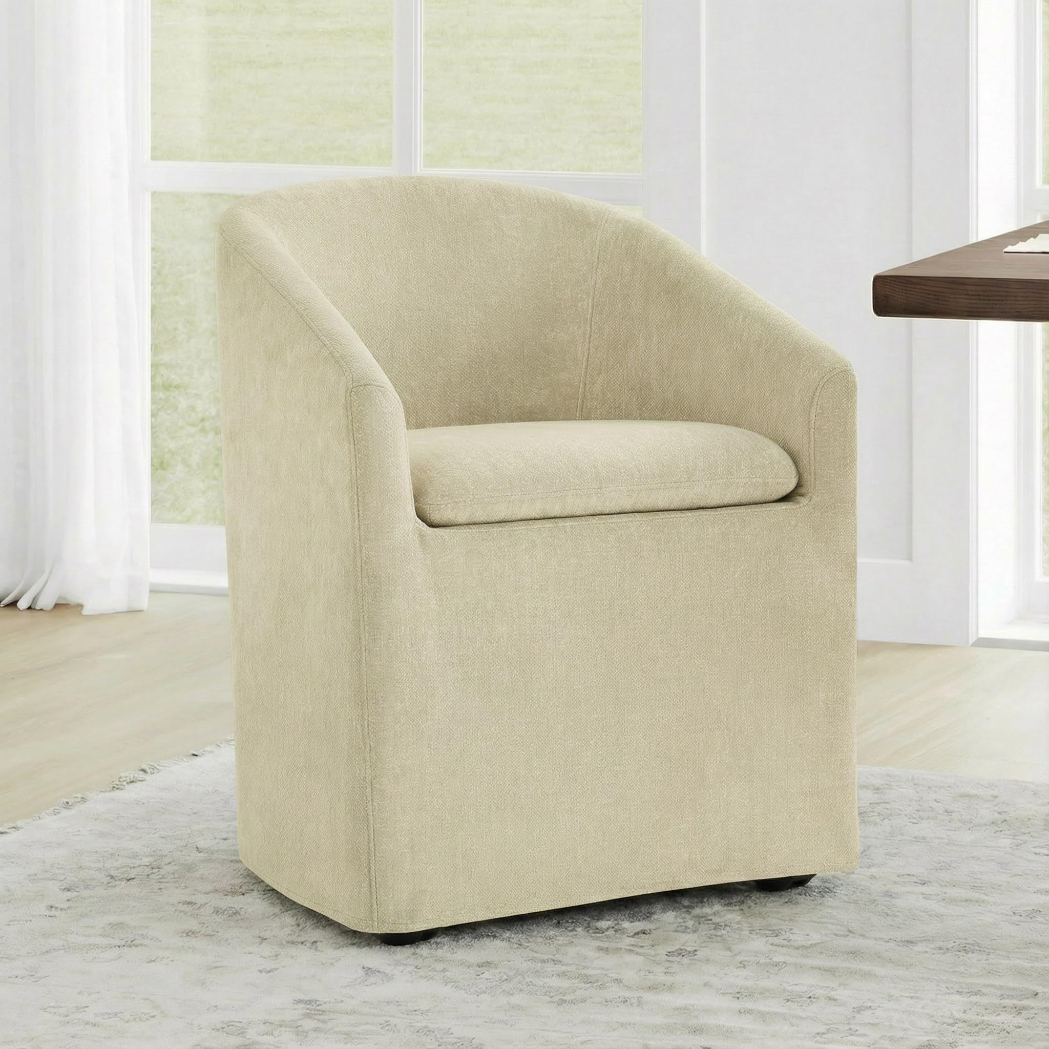 KISLOT Upholstered Dining Chairs Set of 1 with Casters, Light Tan