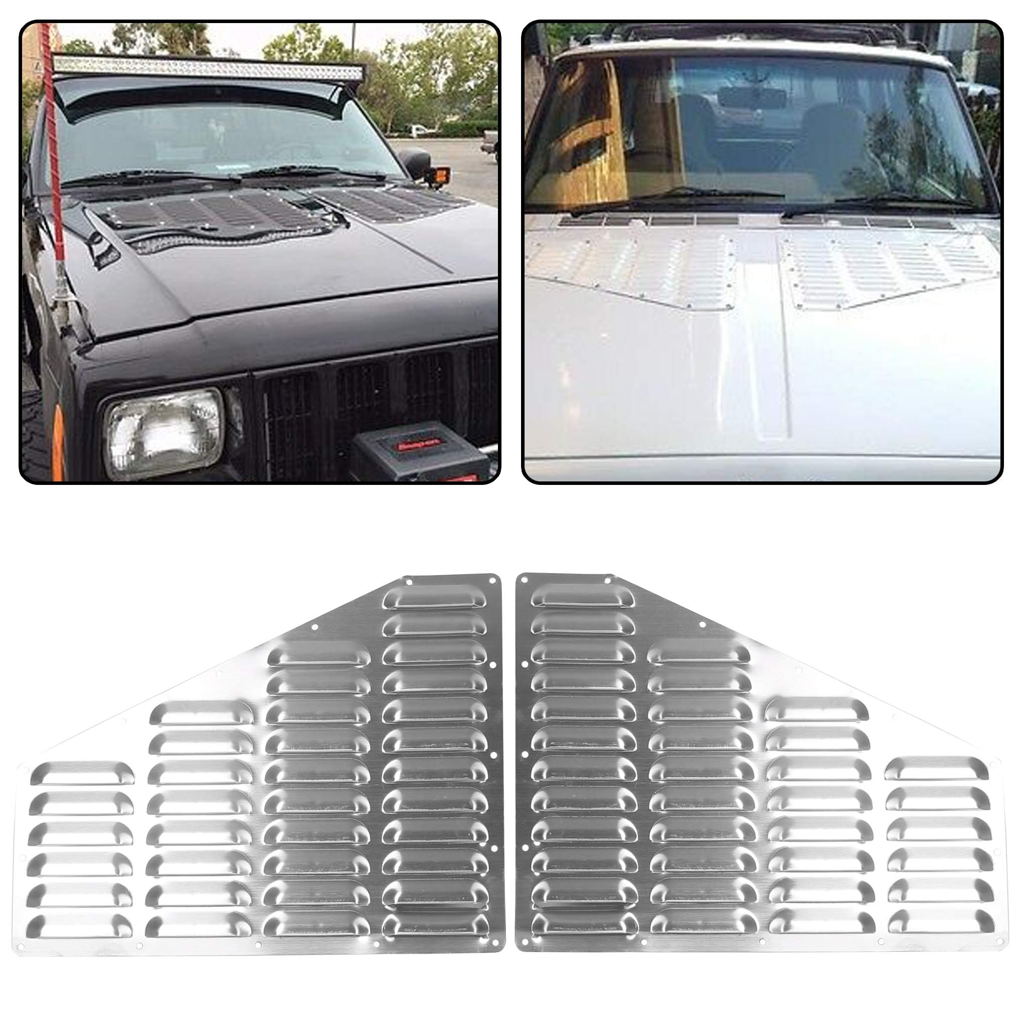 KUAFU Aluminum Louver Hood Cooling Panels Kit Compatible With 1984-2001 Jeep XJ Cherokee Comanche Alloy Vented Pair Hood Louver