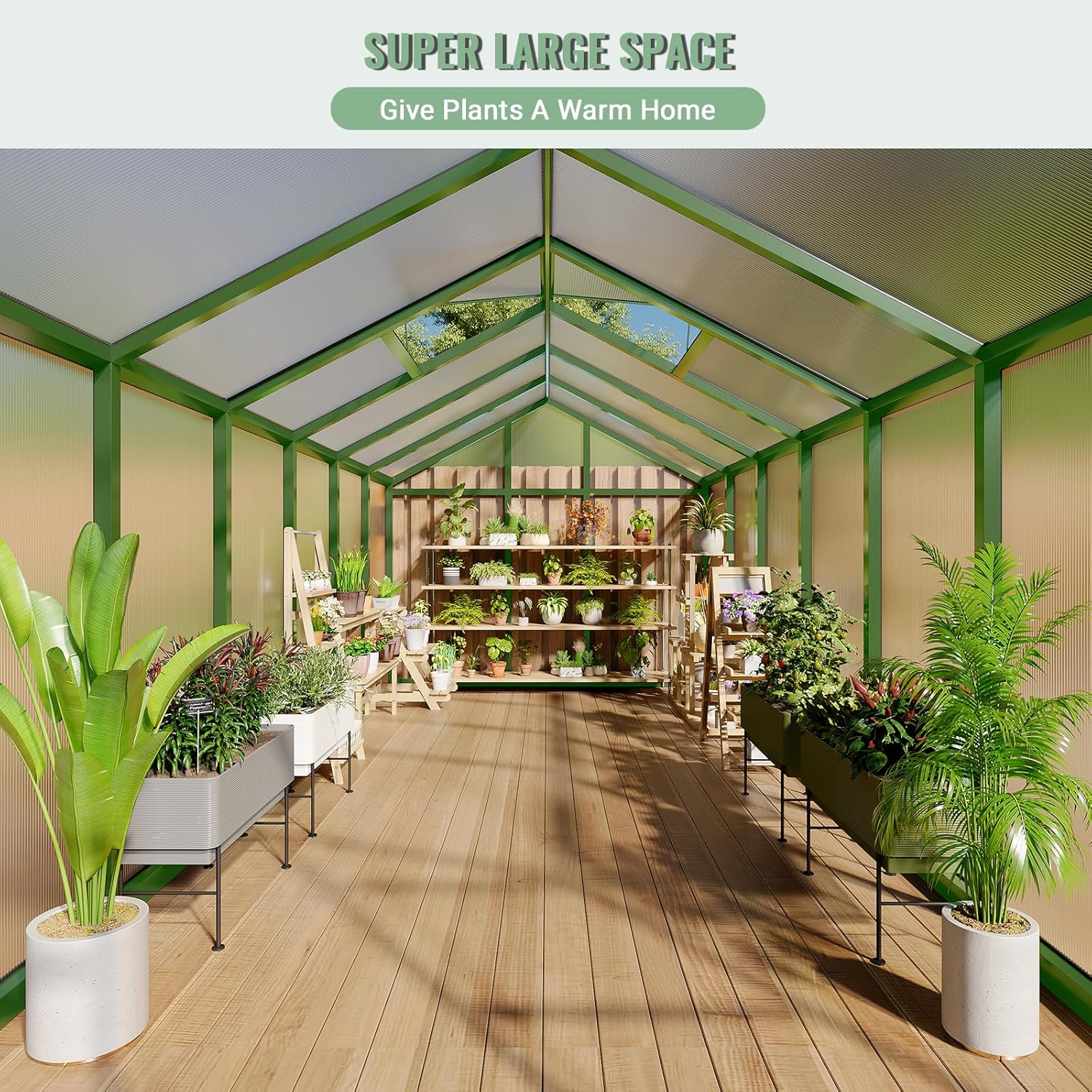 8x12 Ft Outdoor Greenhouses, Greenhouse Kit, Portablee Greenhouses with Ground Nails and Vent Windows, Sliding Lockable Door, Polycarbonate Green Houses for Outside Garden Backyard, Green