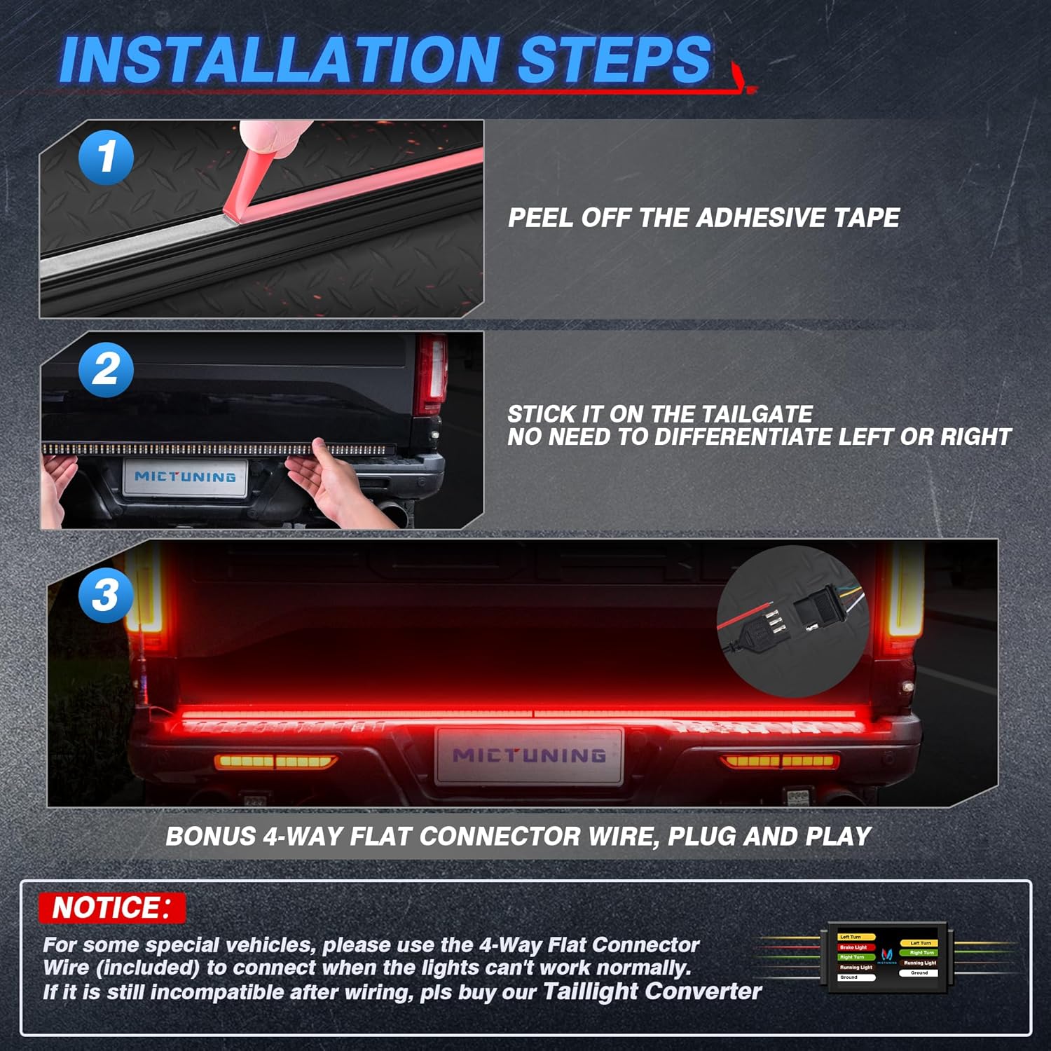Installation steps for MICTUNING tailgate light bar