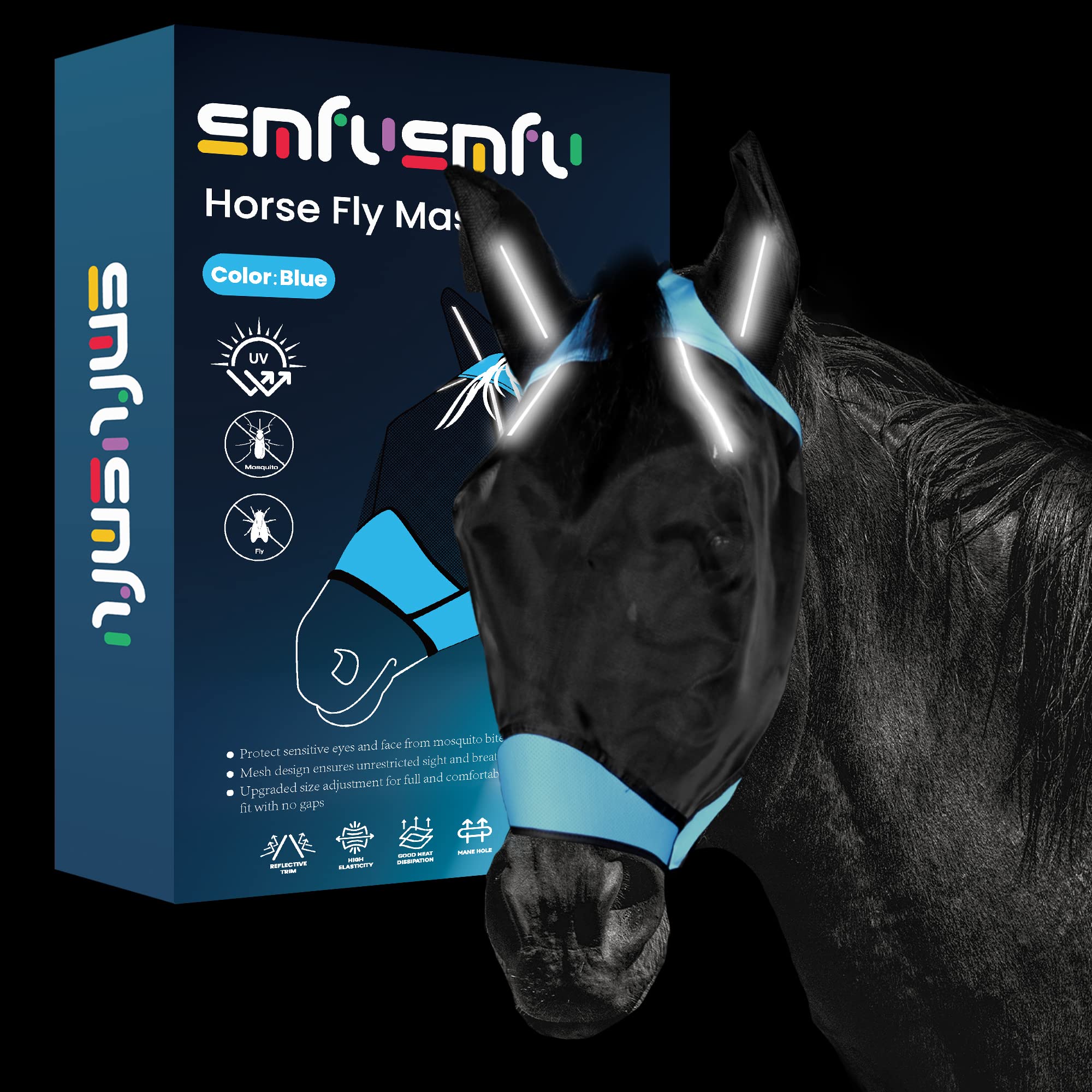 Máscara de caballo con malla fina transpirable para protección UV y protege la cara, las orejas y los ojos del caballo de los tábanos, malla suave, garantiza una vista y respiración sin
