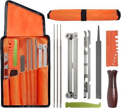 10-Piece Professional Chainsaw Sharpening Kit afilador de motosierra - Files in 5/32", 3/16", 7/32", Includes File Holder, Depth Gauge, Storage Case for Sharp Chainsaw Blades