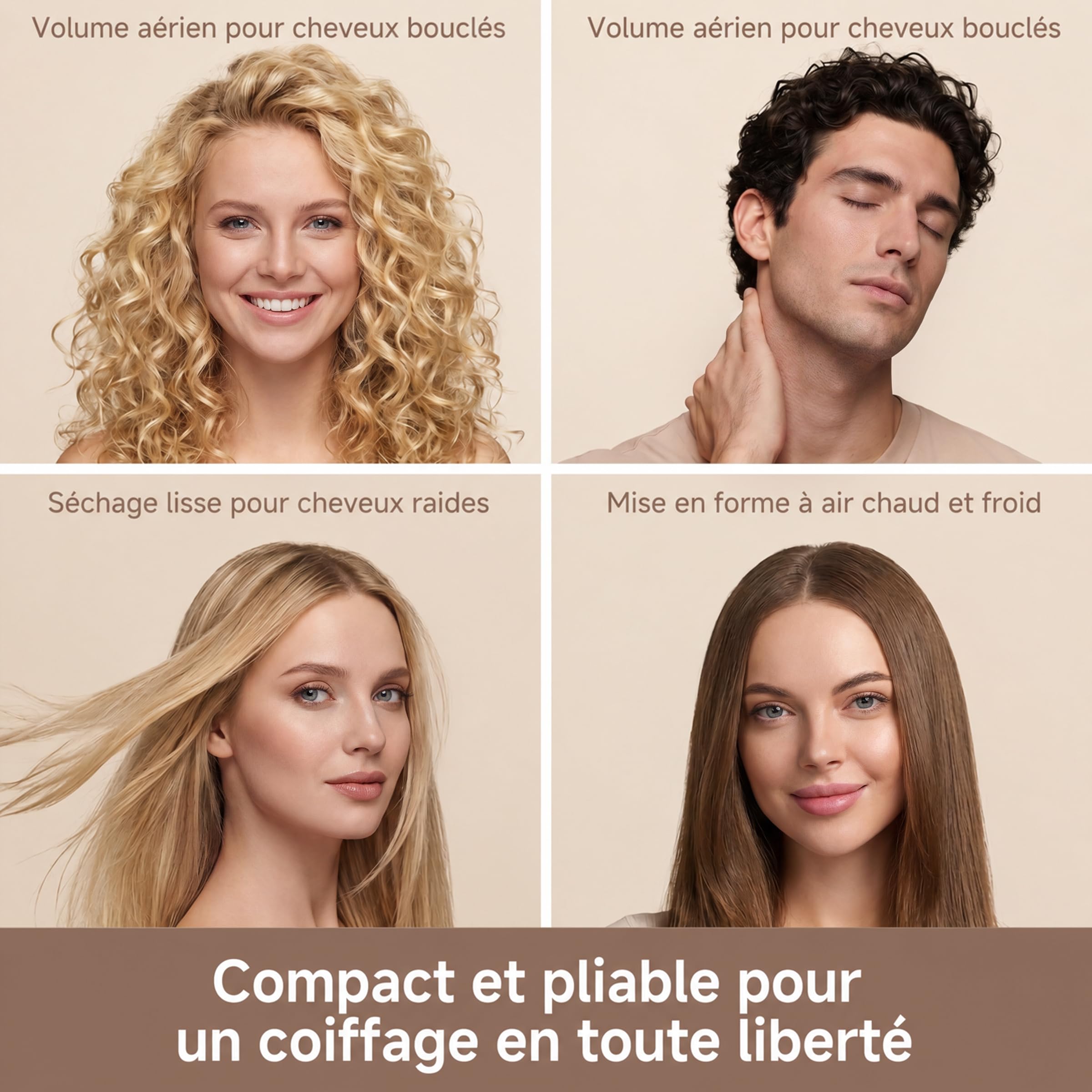 SIMPLUS Sèche-Cheveux Ionique Pliable, 1300W, Moteur BLDC 110 000 tr/min, 70 m/s, 300 Millions d'Ions Négatifs, 8 Modes, Contrôle NTC, Léger 283 g, Buse Peigne, Voyage