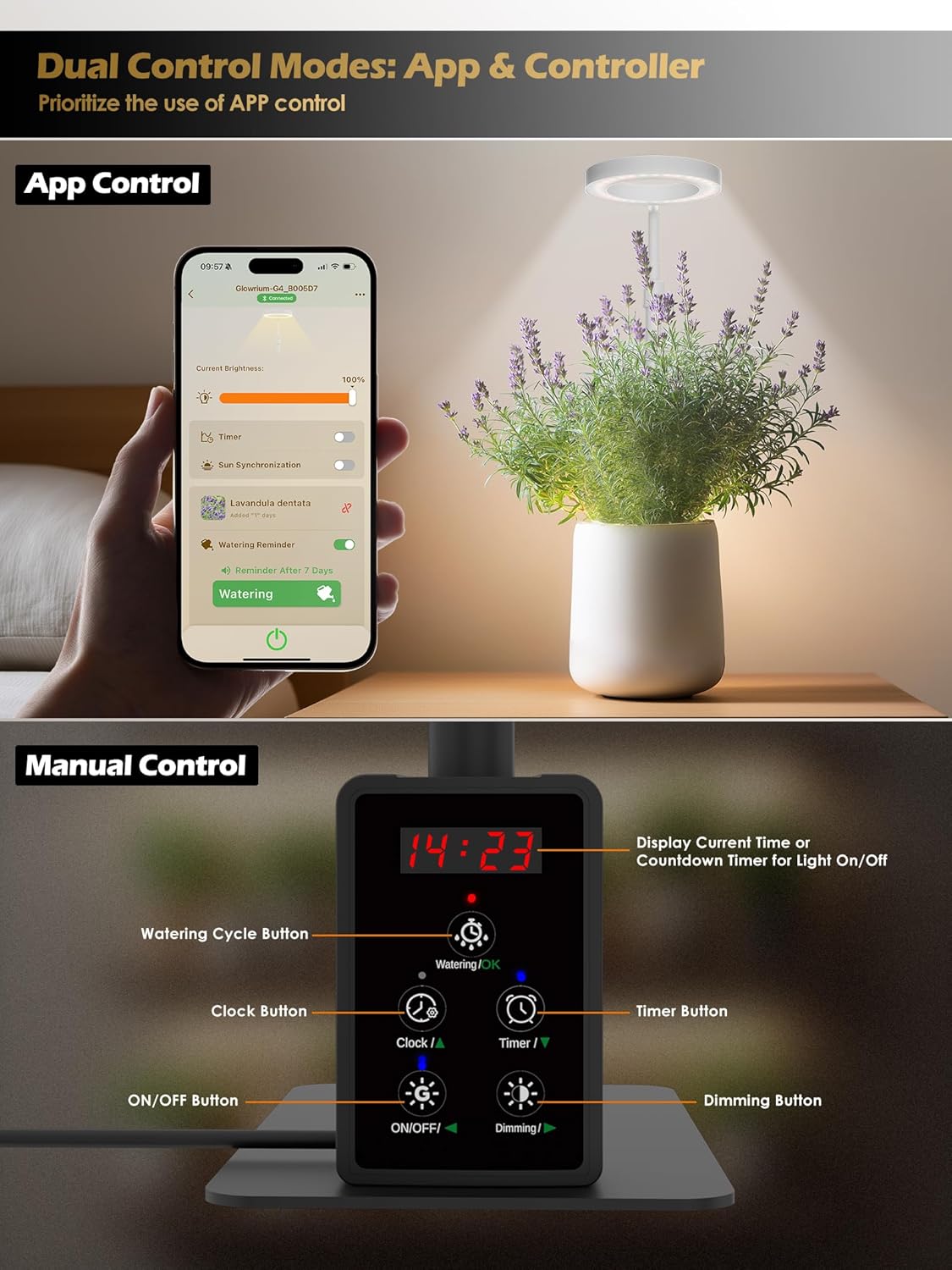 Smart Grow Lights for Indoor Plants, Plant Light with Auto-Timer, Full Spectrum LED Grow Light, Adjustable Height & Stepless Dimming,Plant Assistant Suitable for Most Plants (Black(Desktop2))