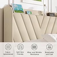 Vista 13 de koorlian Base de cama Queen con cabecero, base de cama tapizada ajustable con puertos tipo C y USB, cabecera de almacenamiento con respaldo de ala