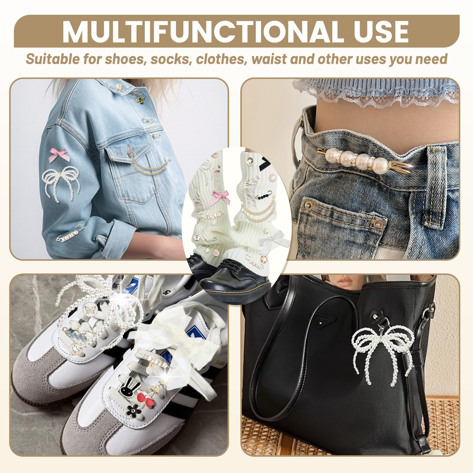 60 Piezas Colgantes para Zapatillas con broches de perlas y diamantes de imitación, Colgante con cierre de langosta para cordones, calcetines, ropa y accesorios decorativos — view 6