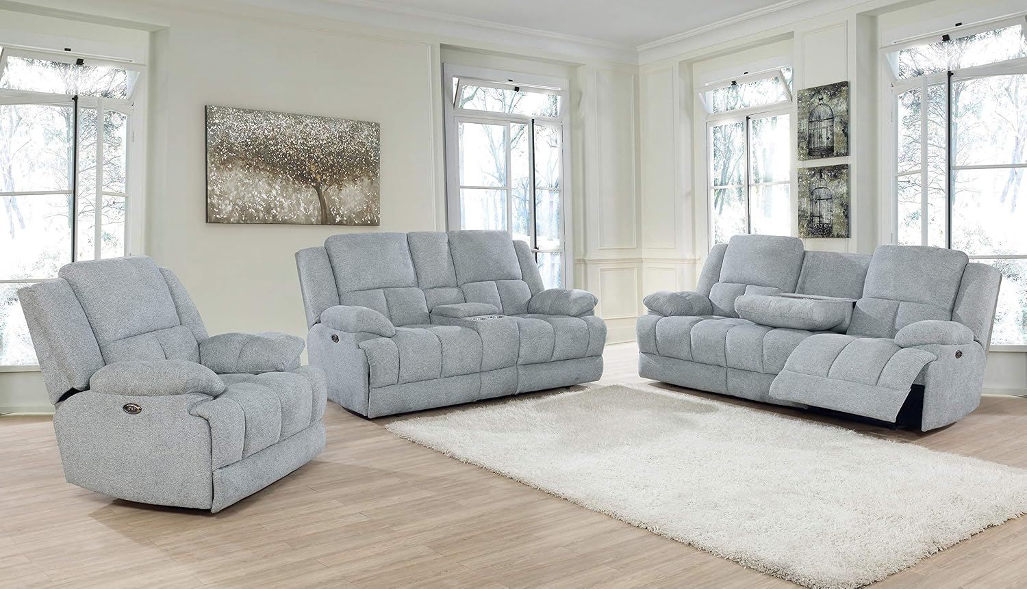 Coaster Home Furnishings Waterbury 3-Piece Pillow Top Arm Power Living Room Set Grey