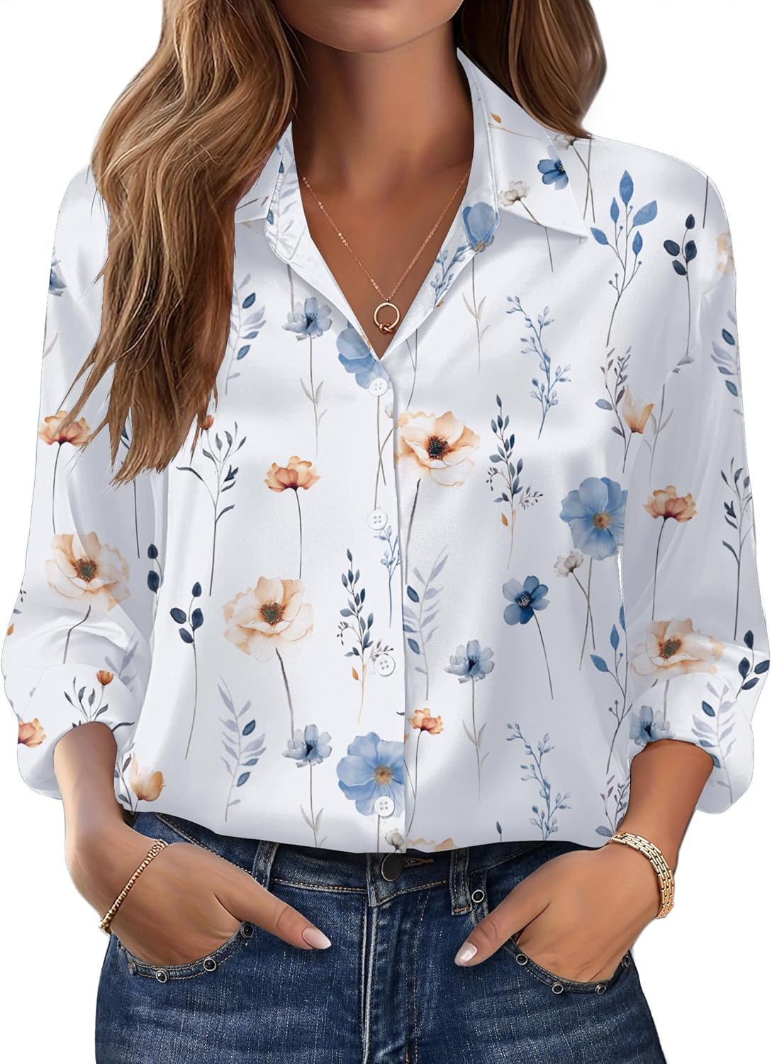 Zeagoo Womens Tops Long Sleeve Satin Silk Button Down Shirts Casual Business Dressy Blouses Fall Clothes