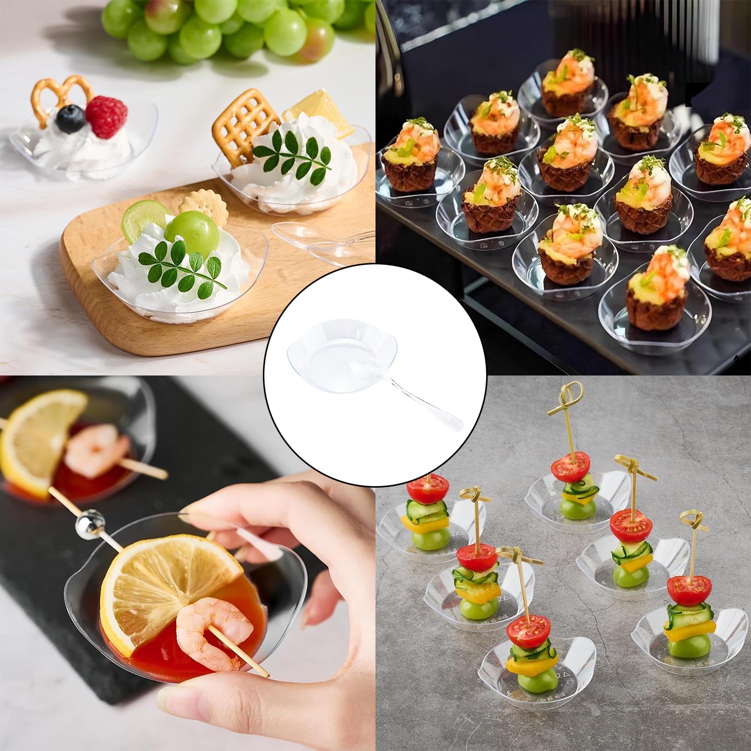 50Sets Mini Dessert Plates With Spoons 3.1x2x0.8Inch Clear Plastic Disposable Party Plates For Appetizers Fruits Snacks Dips Buffet Dessert Serving