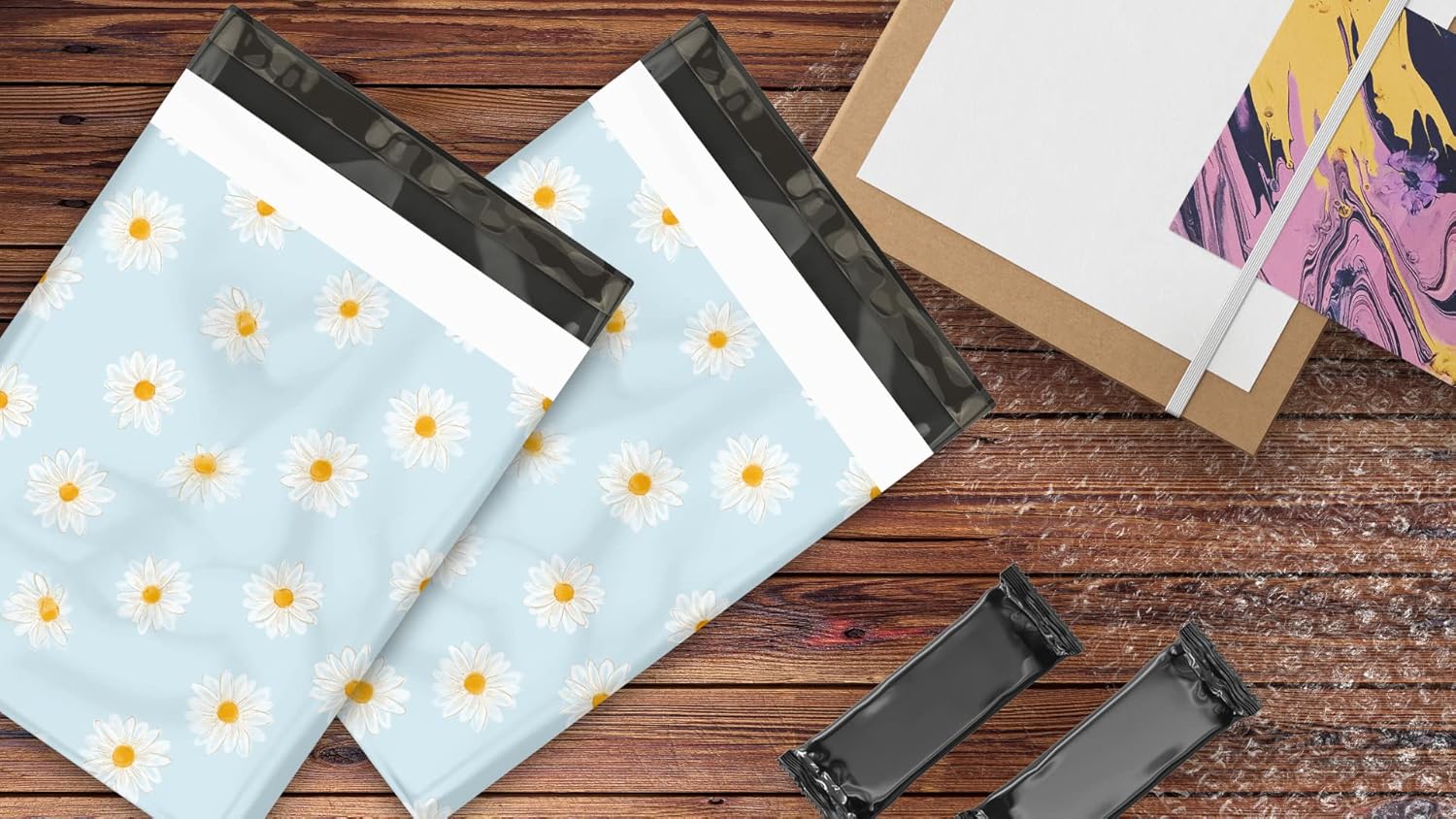 10x13 (100) Daisies Floral Summer Designer Poly Mailers Waterproof Self Sealing Tear Resistant Polymailers Shipping Envelopes Premium Printed Bags For Small Businesses