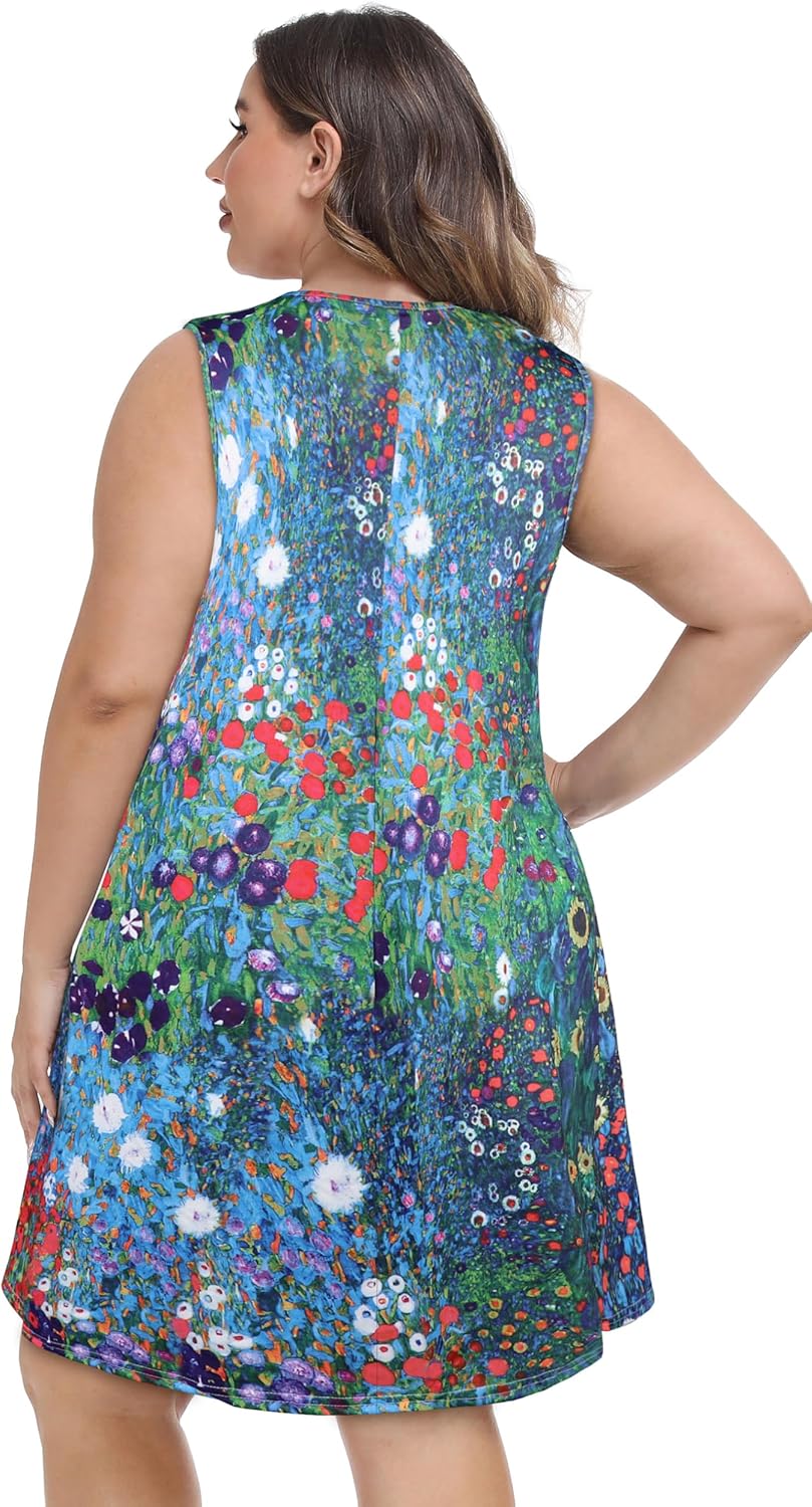 elescat Plus Size Summer Dresses for Women Sleeveless Pockets Beach Tshirt Tank Sundress - Image 5