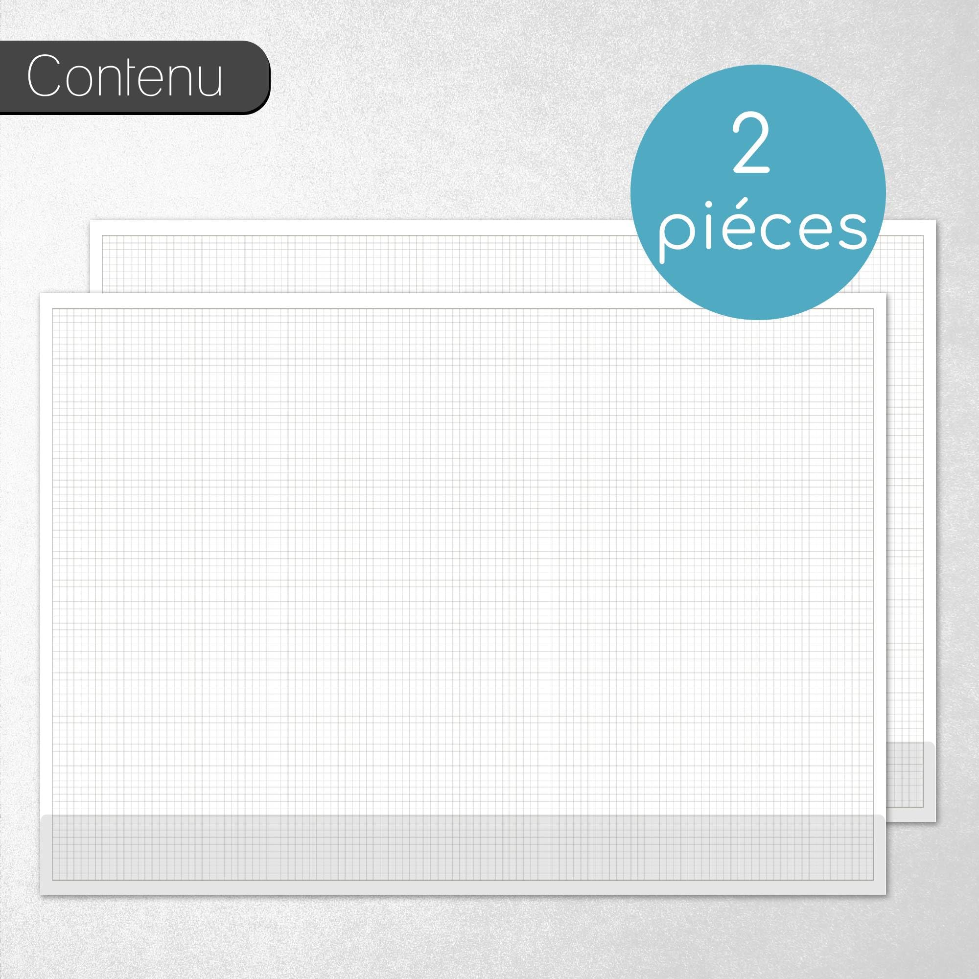 younikat Sous-main de bureau A2 quadrillé 5 mm 2 pcs 40 feuilles - dv1236 | Papier offset 80 g/m², 42 x 59,4 cm, quadrillage 5 x 5 mm, 40 feuilles, carton gris, collage haut et bas