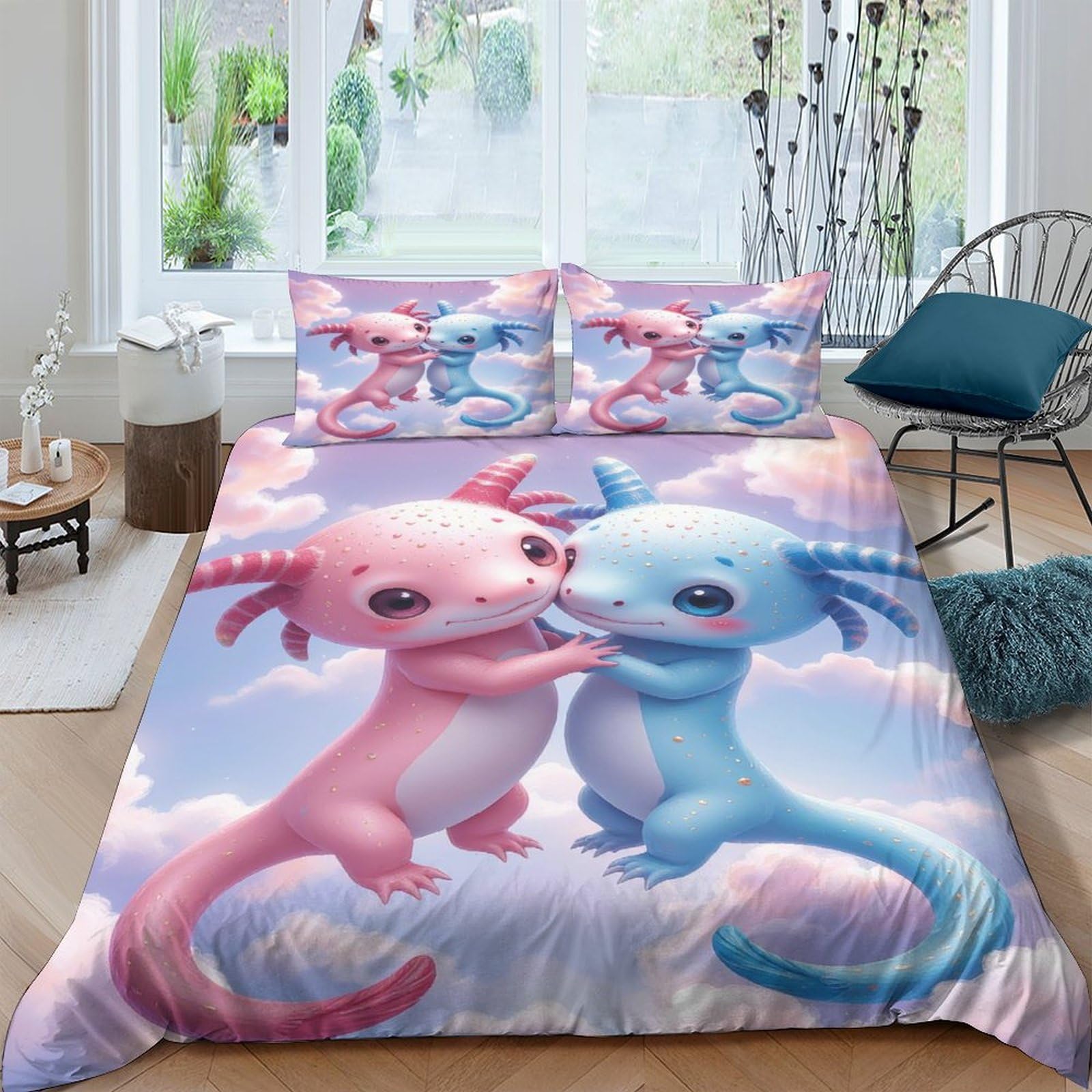 3D Printed Axolotl Quilt Cover, Microfiber Duvet Cover Hidden Zipper for