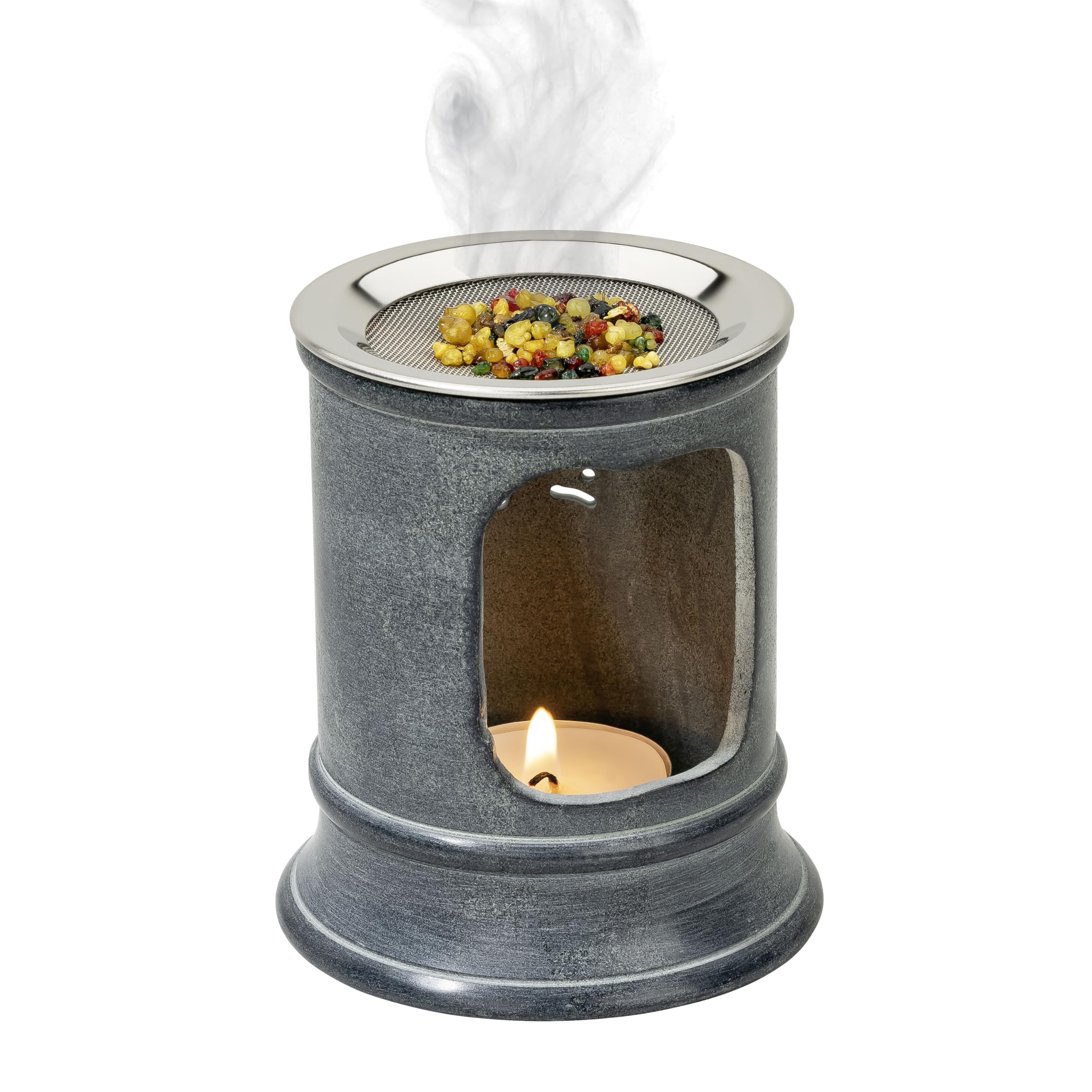 Handmade Soapstone Incense Burner with Tealight | Height 3.93 Inch | Natural Material | Tree of Life - World Tree Motif | Unique Gift for Aromatherapy and Bohemian Home Décor