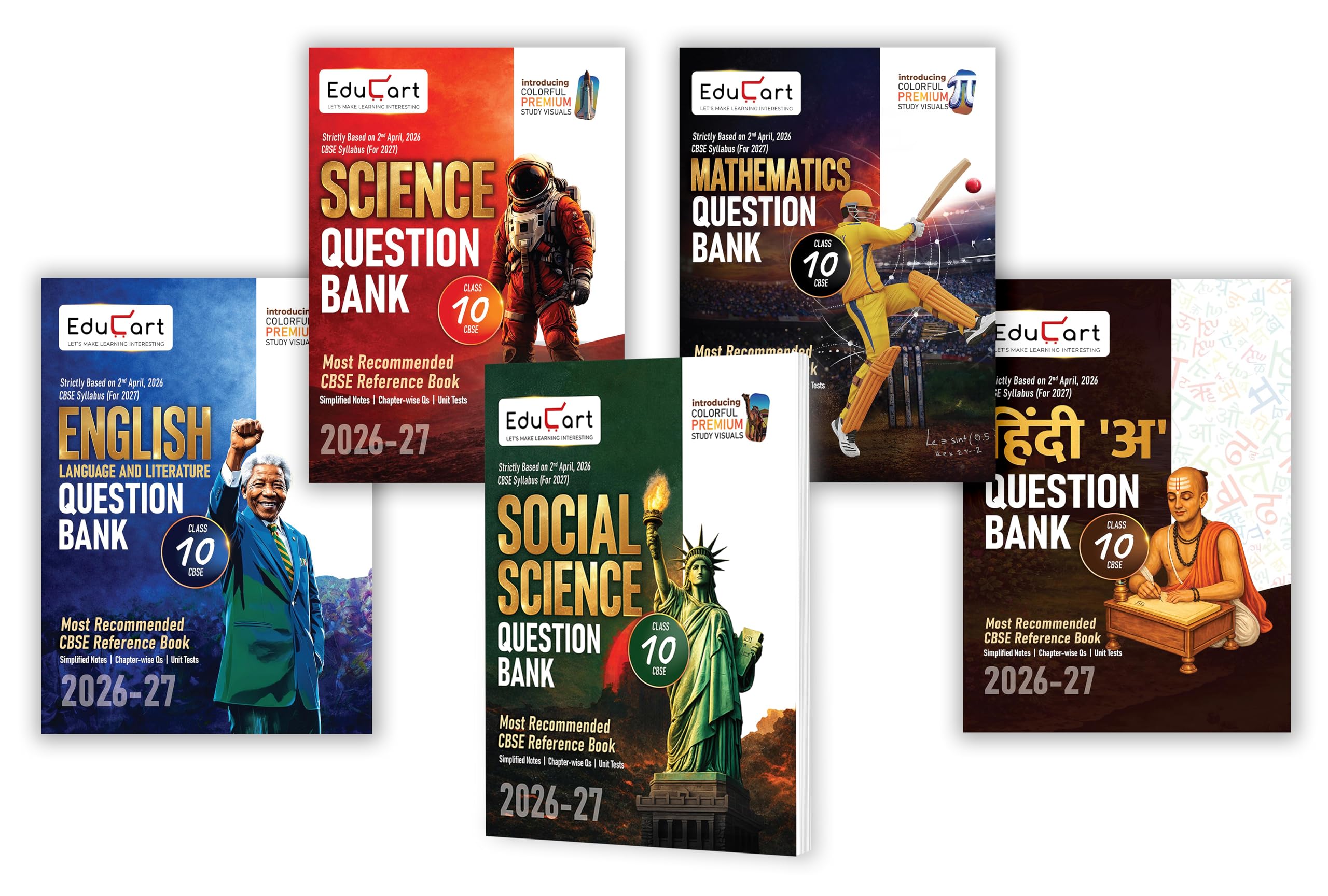 Educart CBSE Class 10 Question Bank 2026-27 (5 Books) - Science, Mathematics, SST, English & Hindi A | Introducing Premium Colored Visuals and Pull-out Worksheets for 2027 Boards