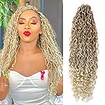 Goddess Locs Crochet Hair 22Inch Boho Faux Locs With Curly Ends 6Packs Pre-looped Crochet Hair Blonde River Hippie Bohemian Crochet Loc for Black Women(27/613, 22inch)