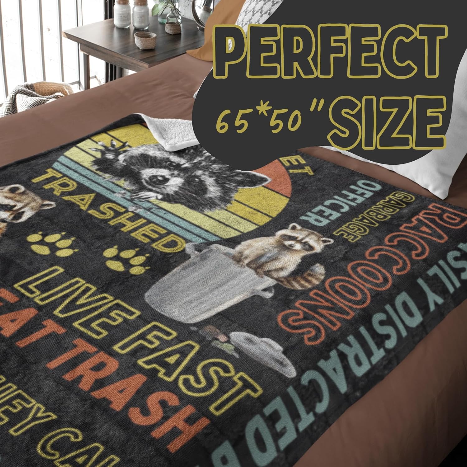 Funny Raccoon Blanket - Let's Get Trashed - Gifts for Men and Women, Perfect for Birthday/Christmas, 50'' x 65'' - Image 2