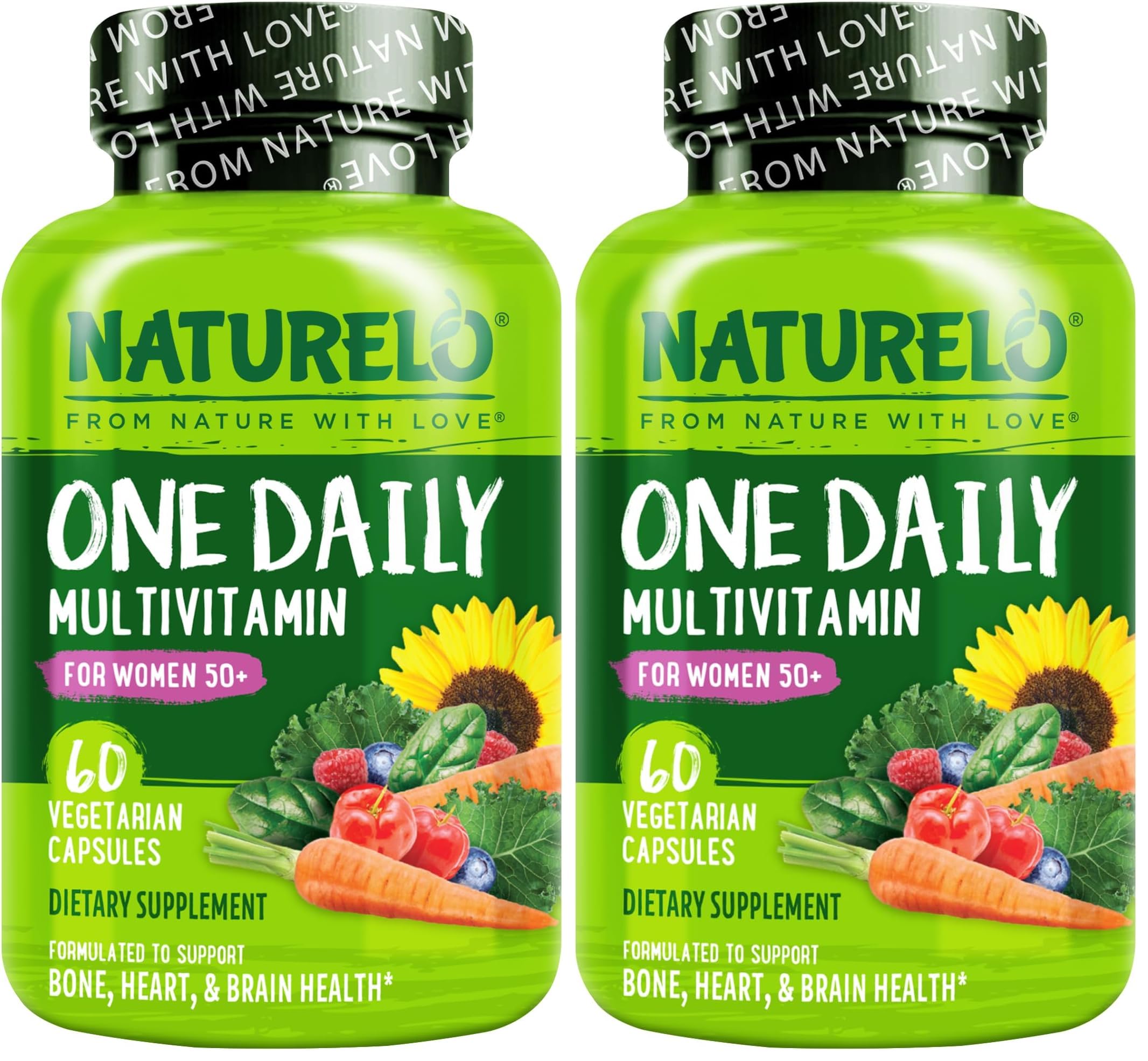 NATURELO One Daily Multivitamin for Women 50+ (Iron Free) - Menopause Support for Women Over 50 - Whole Food Supplement - Non-GMO - No Soy - 60 Capsules - 2 Month Supply (Pack of 2) 60 Count (Pack of 2)