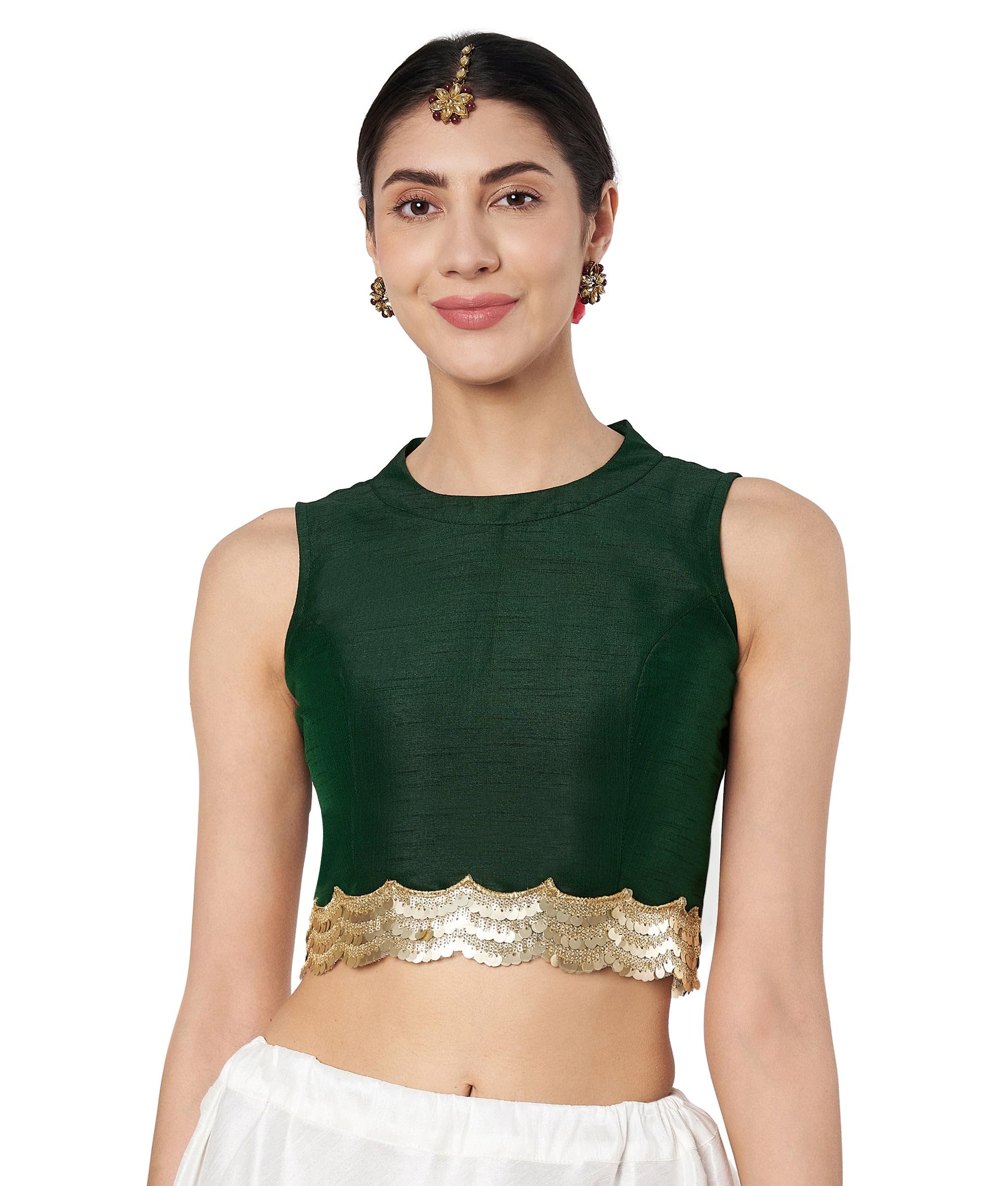 studio rasa Women's Dupion Sequin Embellished Crop Top for Wedding Festive-picture-20