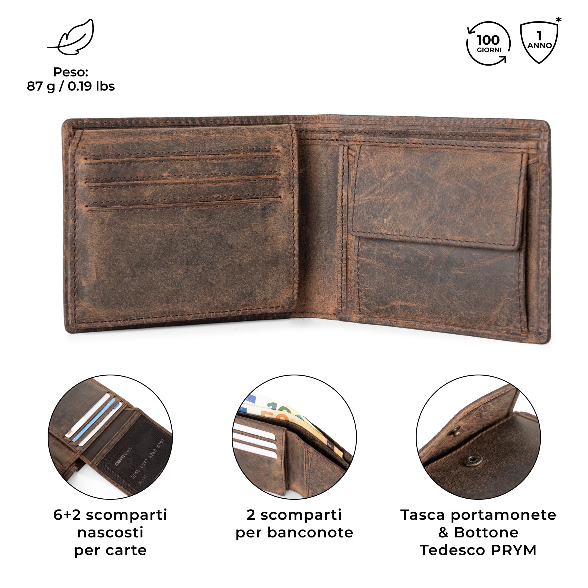 Berliner Bags Portafoglio Uomo Pelle Peter, Compatto con Portamonete, Porta Carte e Protezione RFID, Portafoglio Classico – Marrone