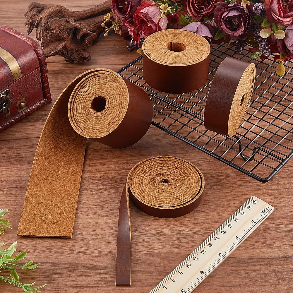 GORGECRAFT 72x1.5 Inch Cowhide Leather Straps Genuine Leather Strips 1.8mm Thick Full Grain Flat Leather Cord Soft Cattle Hide Strings for DIY Crafts Belts Jewelry Making, Coconut Brown