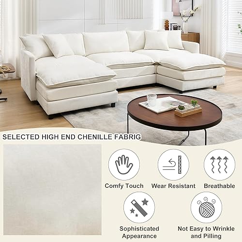 Miniatura 48 de Sofá modular modular de pana de 108.27 pulgadas para sala de estar con 3 asientos, 1 otomana y 3 almohadas, cómodos sofás de nube con otomana móvil,