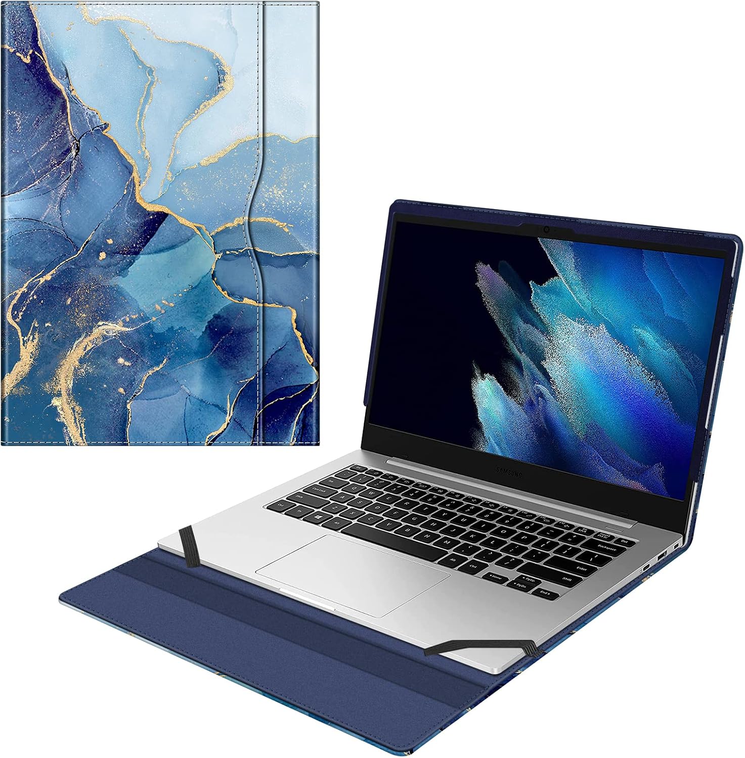 Fintie Sleeve Case for 14" Samsung Galaxy Book Go NP545XLA / Lenovo Yoga C930 C930-13IKB / Lenovo IdeaPad S540 14 S540-14IWL S540-14API - Premium PU Leather Portfolio Book Cover, Ocean Marble