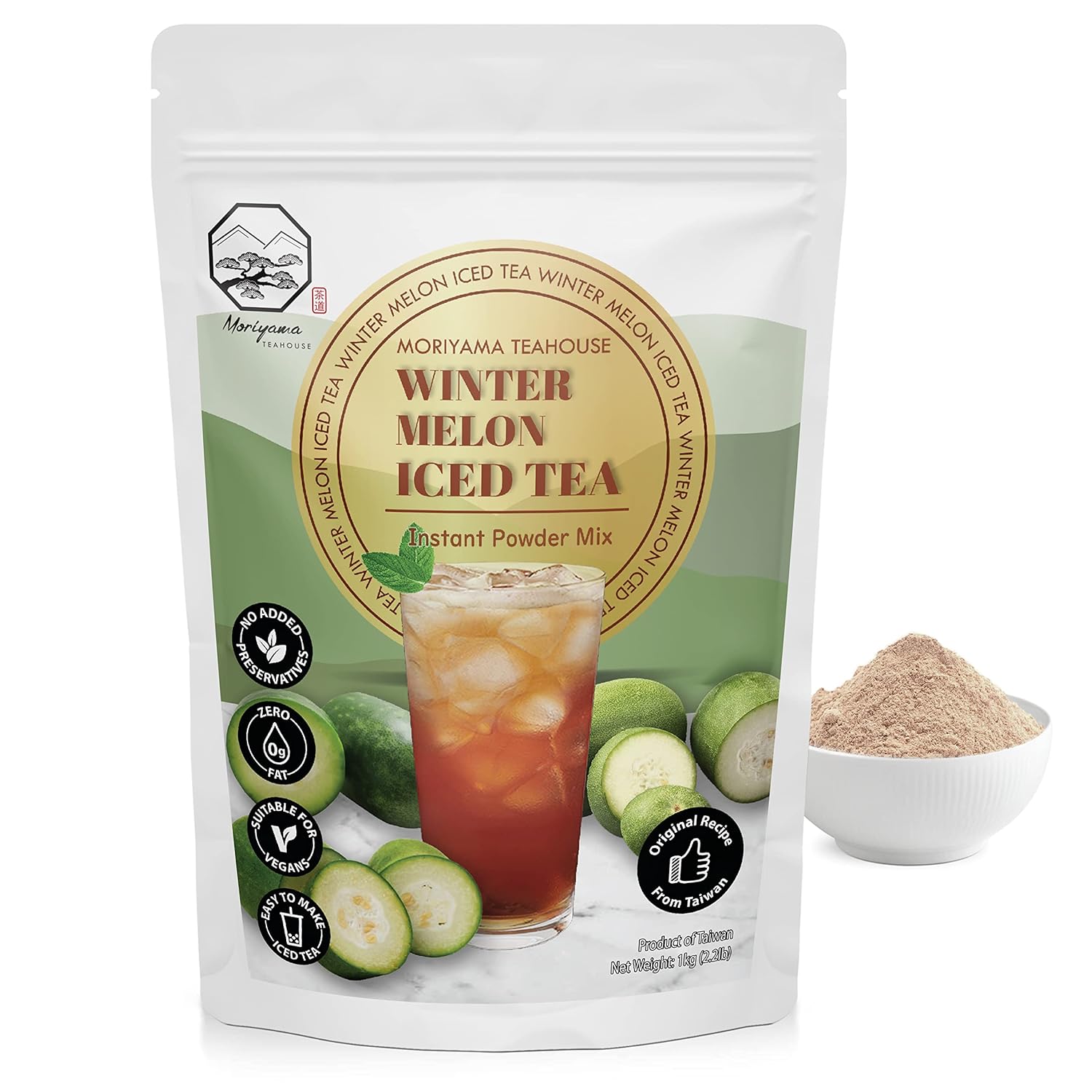 Moriyama Teahouse Winter Melon Bubble Iced Tea Instant Powder Mix - 1kg (33 Drinks) | For Boba, Ice Blended Smoothies and Sorbet | Authentic Taiwan Recipe | No Fat, No Preservatives