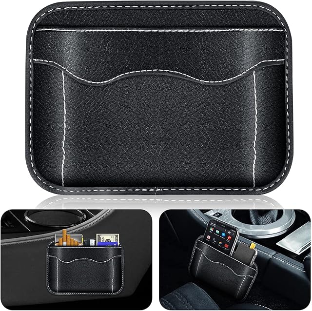 EEEKit Car Side Pocket Organizer, Auto Seat Back Pockets Leather Storage Bag Self-adhesive Pen Phone Key Holder Tray Pouch Organizer Gadgets For Car Door Console Window Seat