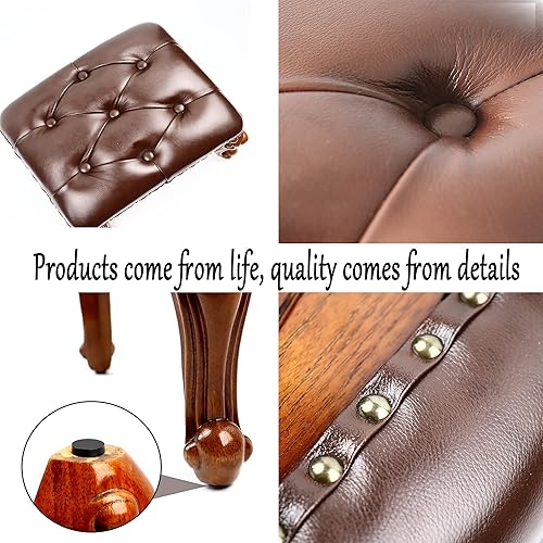Miniatura 5 de Taburete de cuero pequeño, reposapiés de cuero otomano vintage, reposapiés de madera, reposapiés tapizado para sofá, sala de estar, sofá, cereza