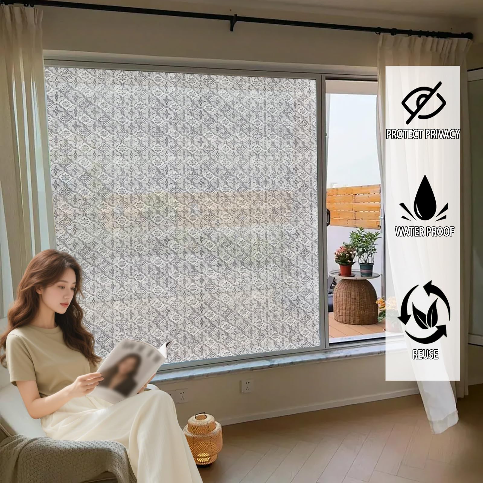 Glass Window Film 75 x 240 cm Nieprzezroczysta, Matowa, Blokująca Promienie Uv, Zdejmowalna, Przylegająca Elektrostatycznie, Folia Na Szkło Matowe Na Okna, Begonia 3D