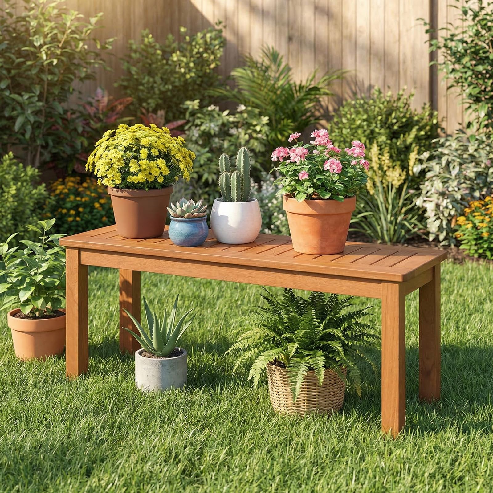 COSTWAY Gartenbank Holz Wetterfest, Sitzbank ohne Rückenlehne, 2-Sitzer Holzbank, Balkonbank aus Hartholz, Blumenbank für Garten, Balkon, Terrasse, 120 x 30,5 x 47 cm