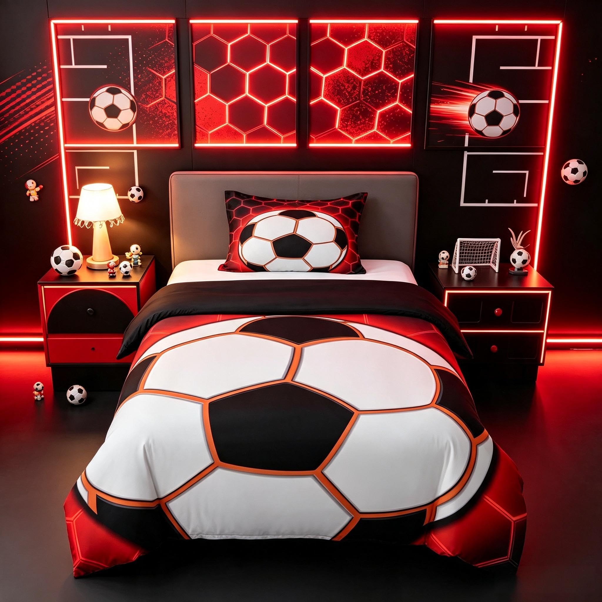 Loussiesd Football Duvet Cover Single Size Boys Girls Football Game Bedding Set Breathable Soft Soccer Ball Bedspread 2Pcs Bedroom Decor Microfiber Zipper Closure