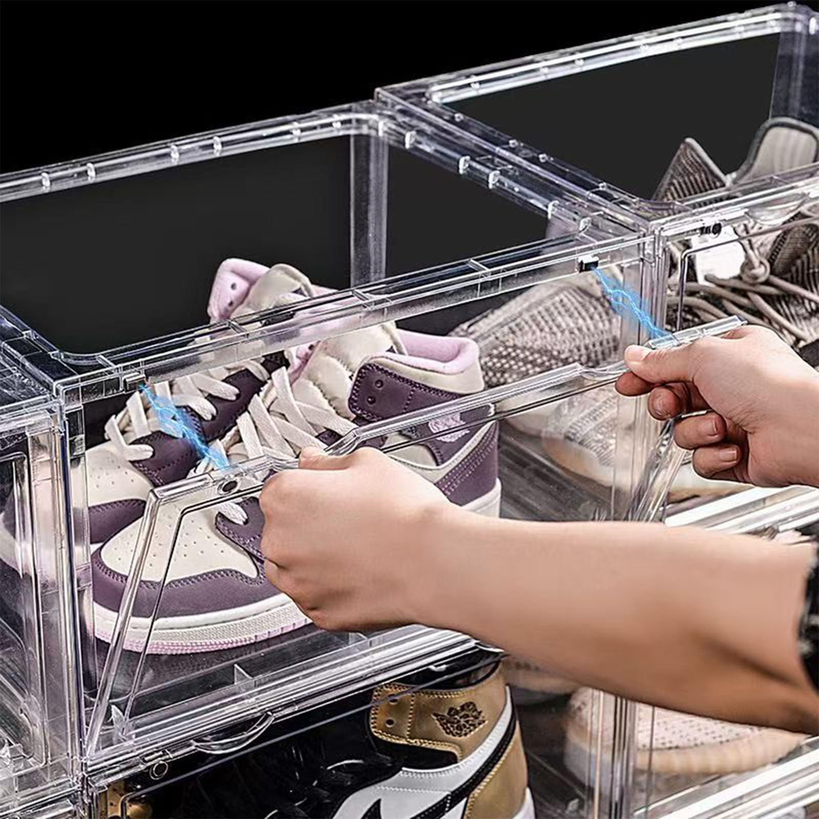 Caja de Zapatos de Acrílico, Transparente y Apilable, con Puerta Magnética Adecuada para Bolso, Zapato, Muñeca de Acción,Juguete, Colección de Coches Modelo (3pcs, 36x27x22cm/14.2x10.6x8.6in)