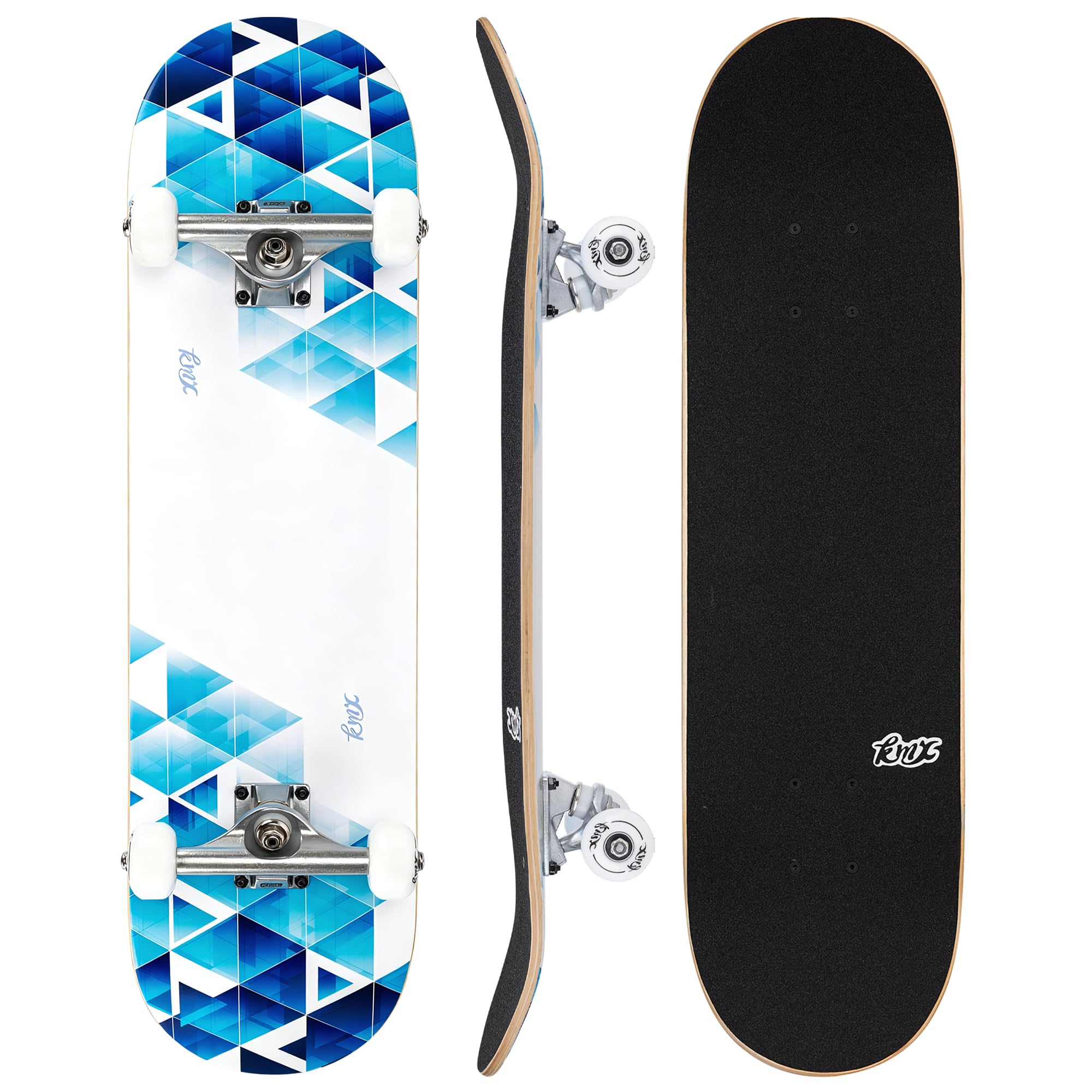 KMX Komplett Anfänger Skateboard mit coolem Design, Skate-Tool | für Jungen,Mädchen,Kinder,Schüler,Erwachsene,7-Lagiges Ahorn-Deck,Double Kick Concave,Aluminium-Achsen,PU-Rollen