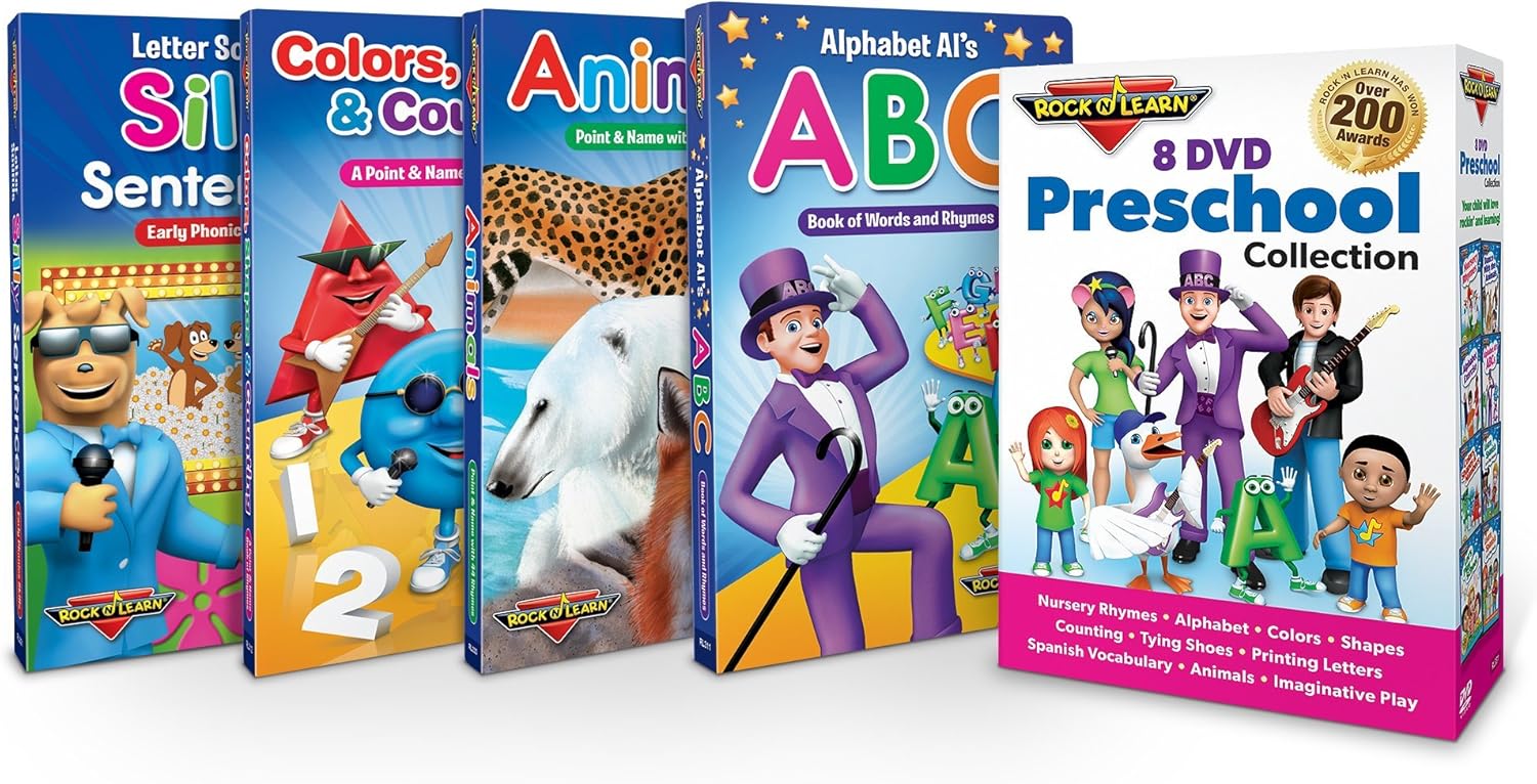 ROCK N LEARN Preschool 8 DVD & 4 Board Book Set Nursery Rhymes ...