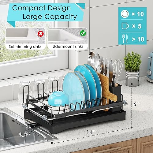 Miniatura 3 de ANTOPY Escurridor de platos, 3 en 1 con estante de secado de fregadero abatible expandible y soporte para utensilios, escurridor de platos para