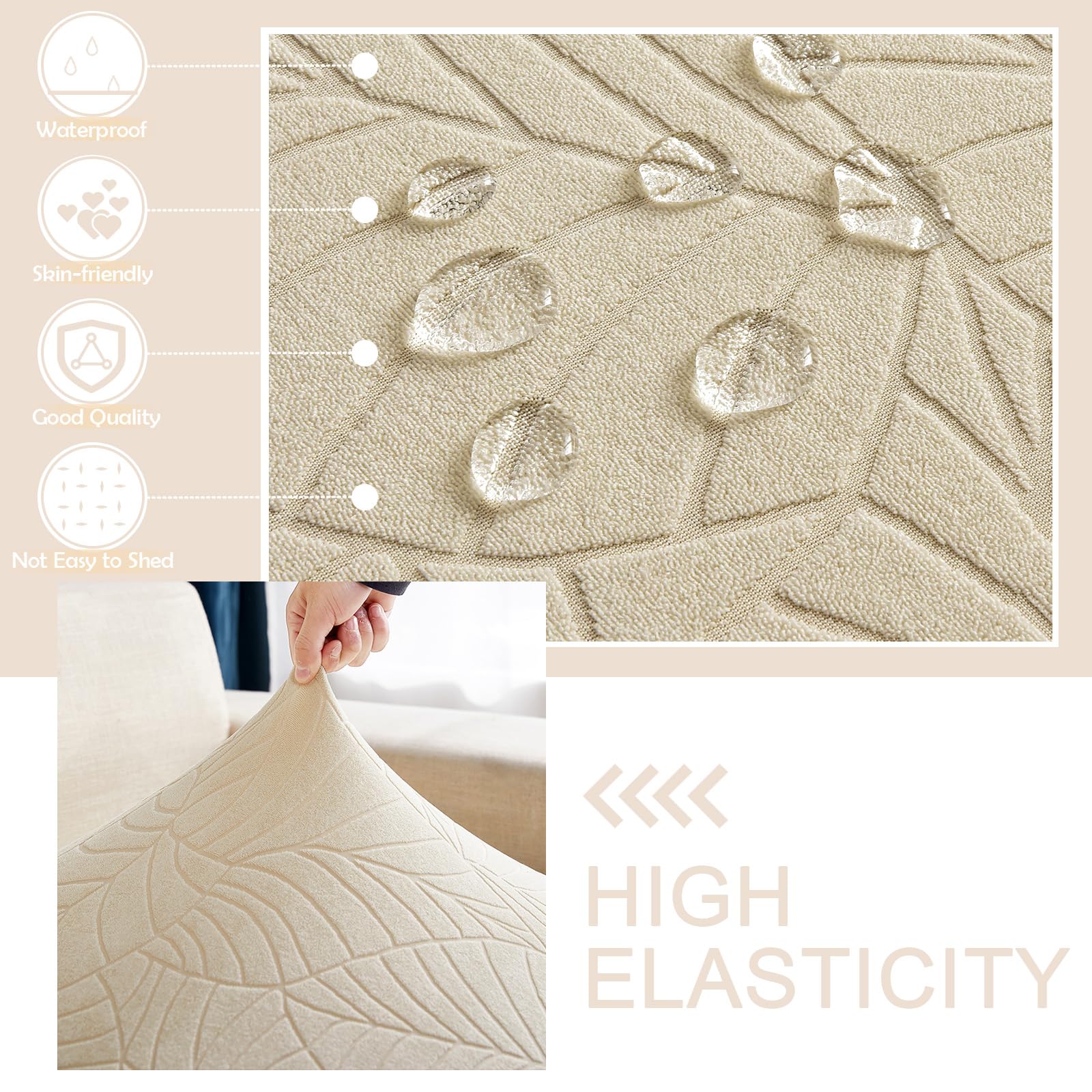 Coprisedile per divano, impermeabile, lavabile, in tessuto jacquard, elasticizzato, per divani e divani, protezione per divani e divani, colore beige (cuscino per divano)