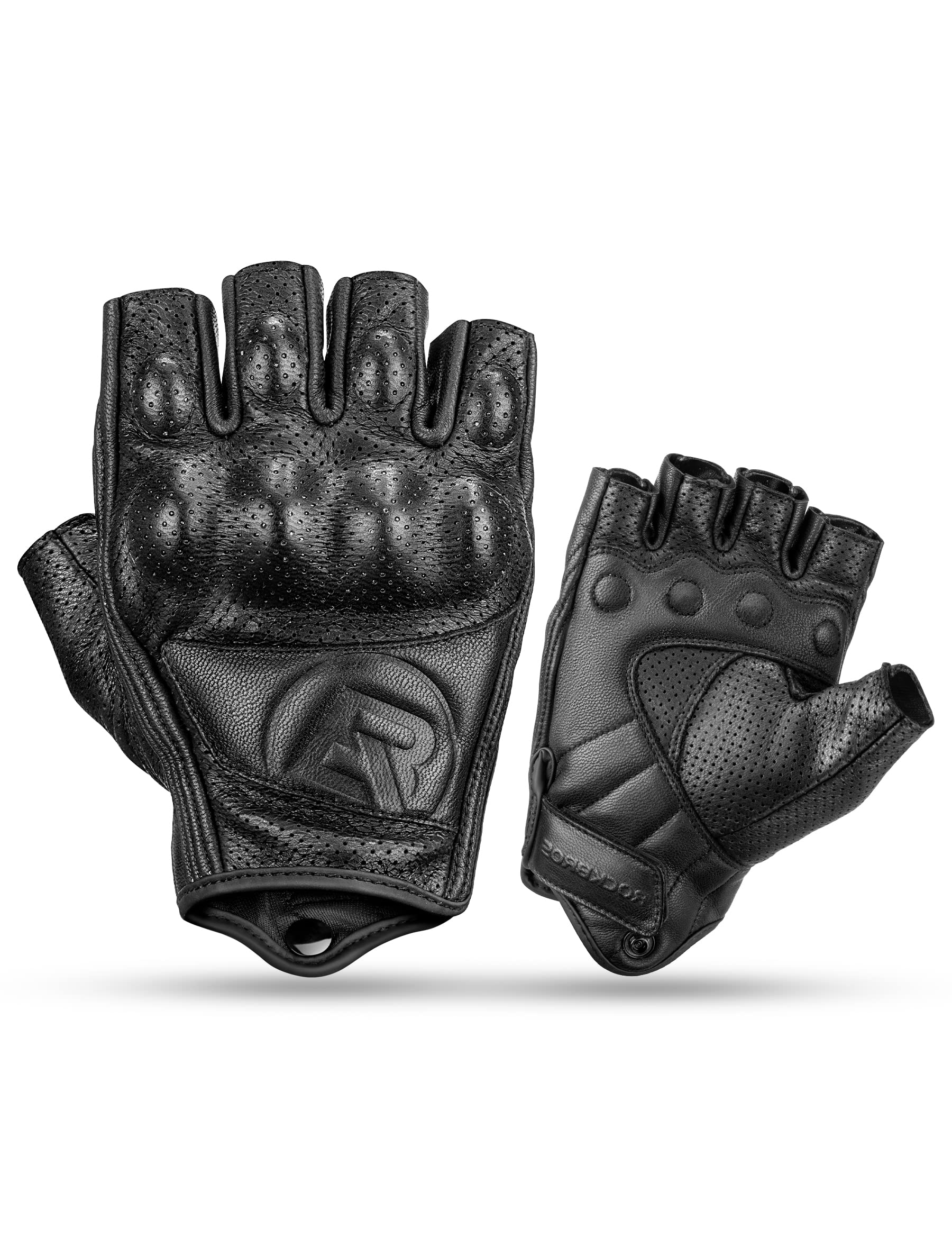 Photo 1 of ROCKBROS Leather Motorcycle Gloves for Men Fingerless Riding Gloves Summer Breathable Hard Knuckle Women's Motorcycle Gloves Asian Size XL