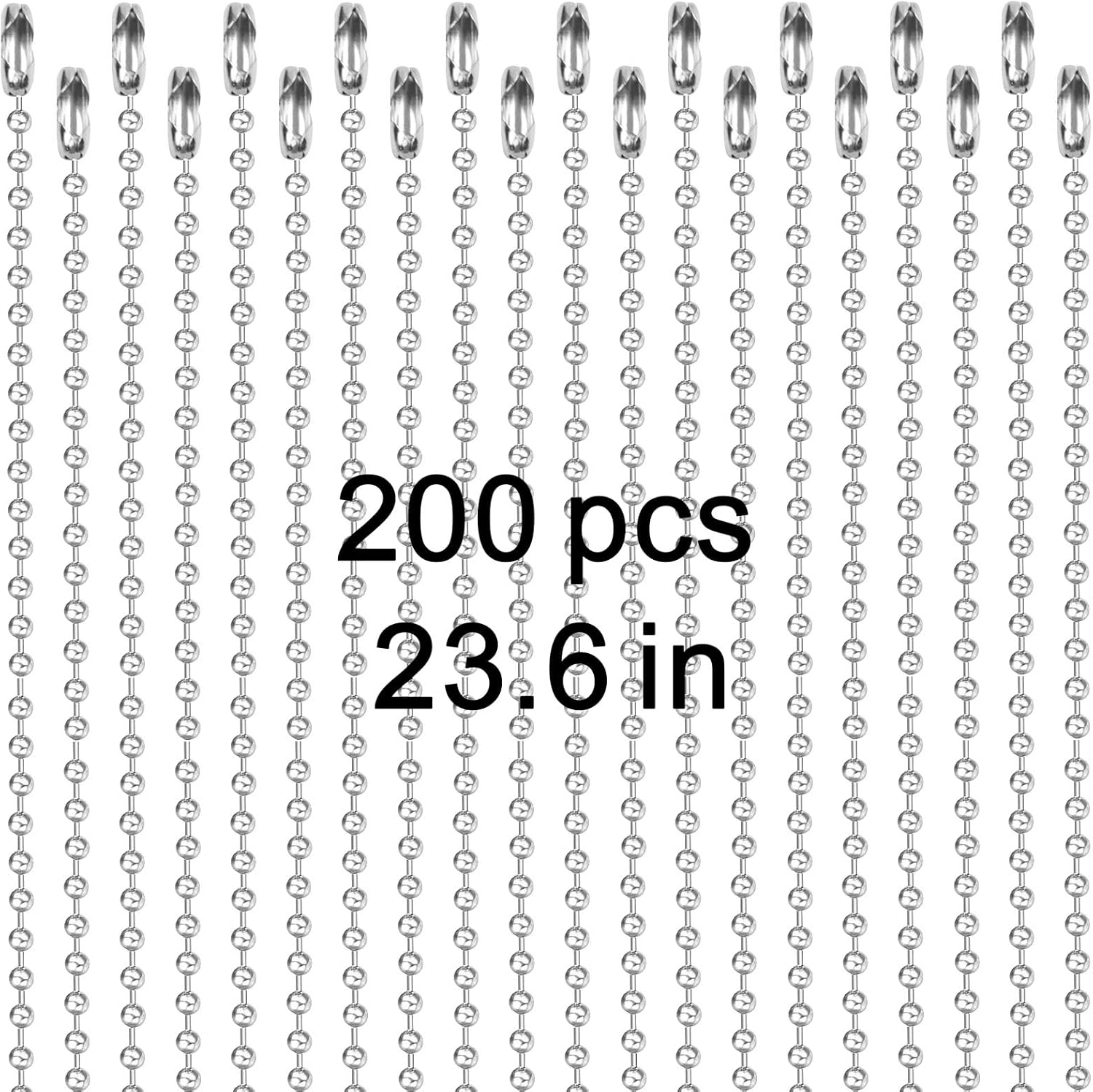200 pcs Dog Tag Chain Ball Chain Necklace Bulk,23.6 inch Long military dog tag chain for Men dog tag chains ,beaded chain necklace chains for jewelry making,Silver Nickel Plated Metal 2.4mm Ball Chain