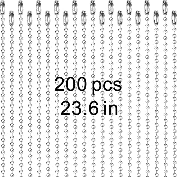 200 pcs Dog Tag Chain Ball Chain Necklace Bulk,23.6 inch Long military dog tag chain for Men dog tag chains ,beaded chain necklace chains for jewelry making,Silver Nickel Plated Metal 2.4mm Ball Chain